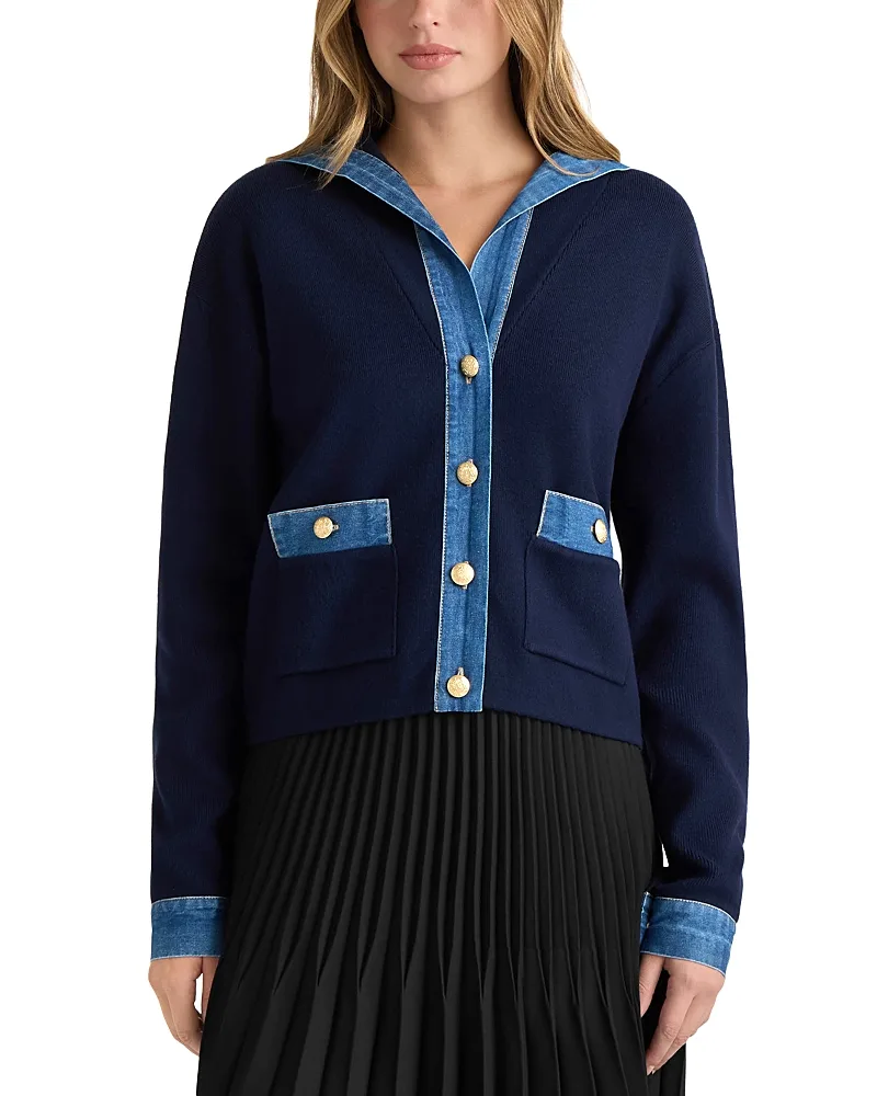 Sailor Collar Denim Trim Cardigan by Nvlt