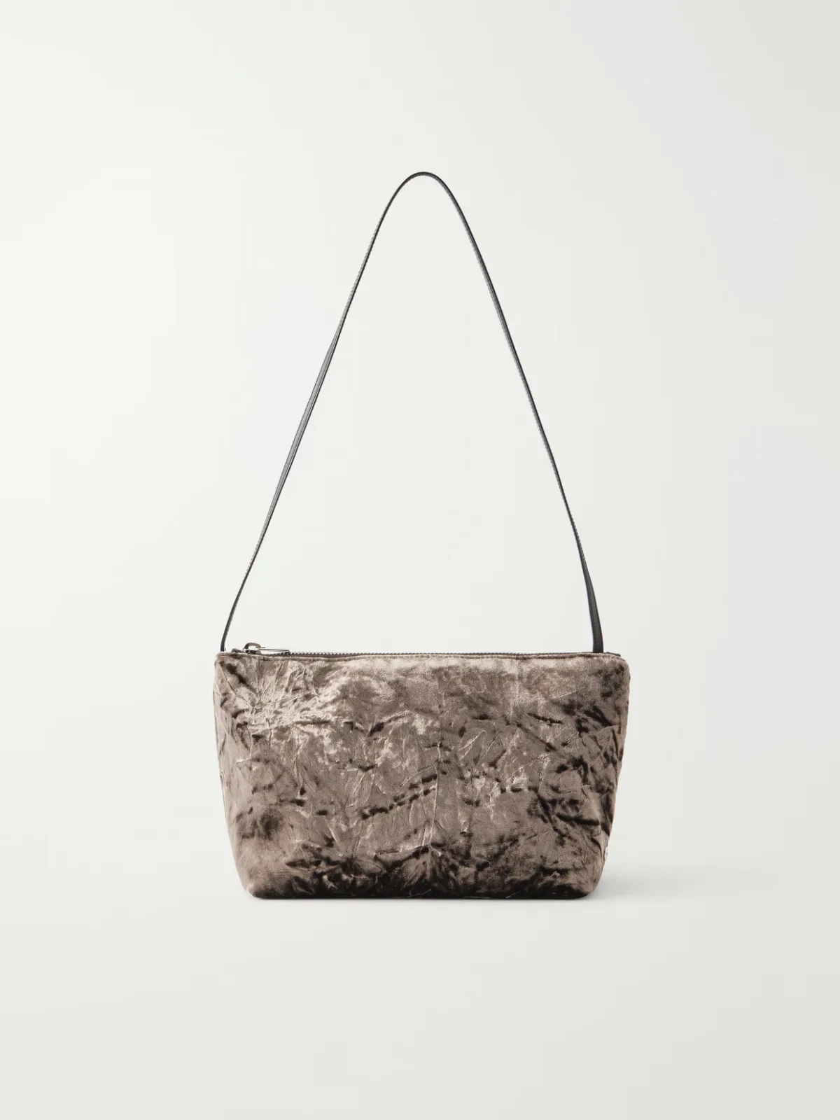 Corset Leather-Trimmed Crushed Velvet Shoulder Bag by Valesque