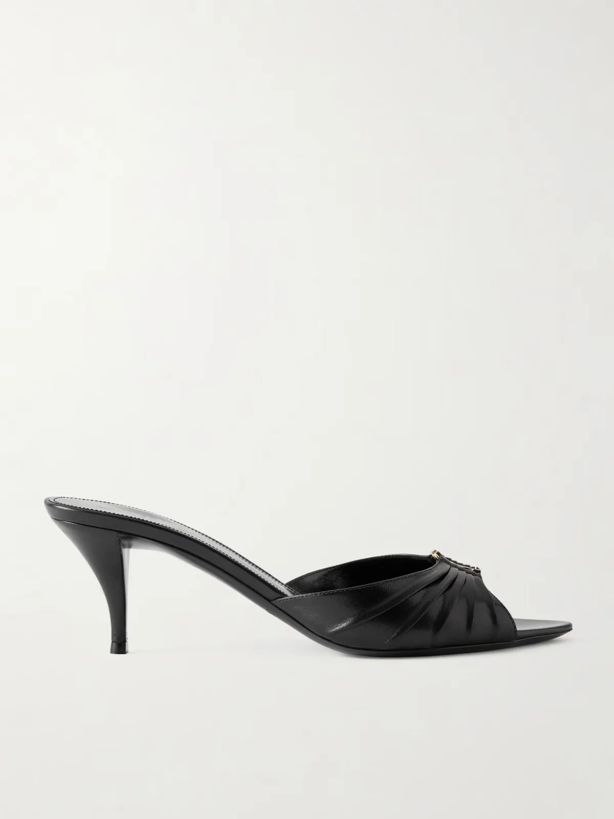 - Babylone Embellished Gathered Glossed-leather Mules -