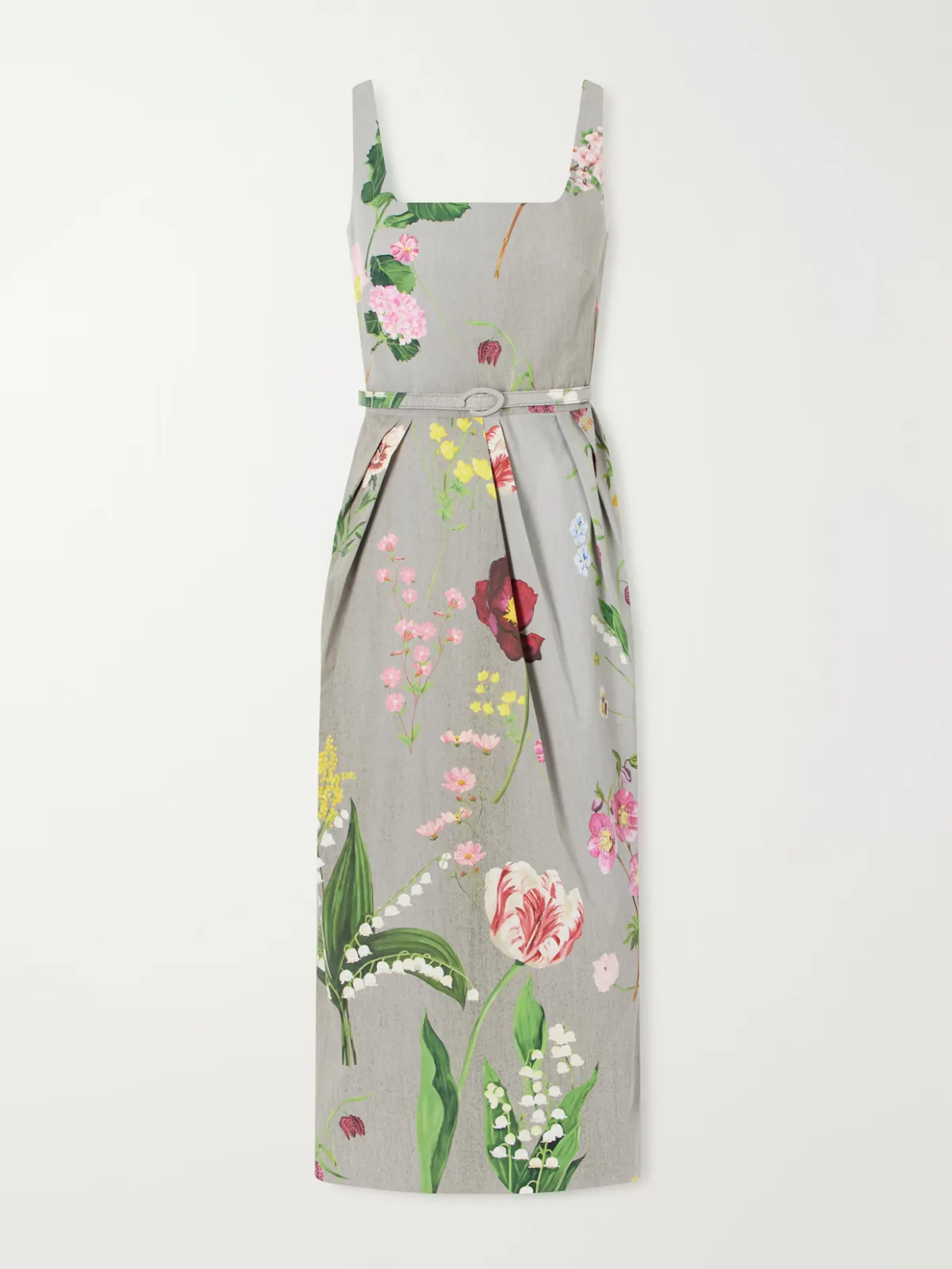 Floral-Printed Stretch Cotton-Poplin Midi-Dress