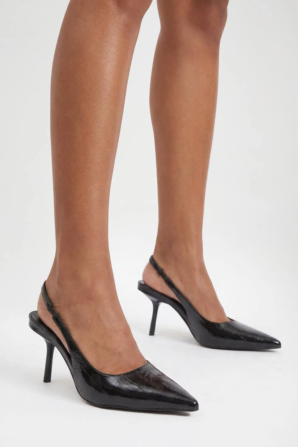 Slingback Flared Heel Court Shoes by boohoo