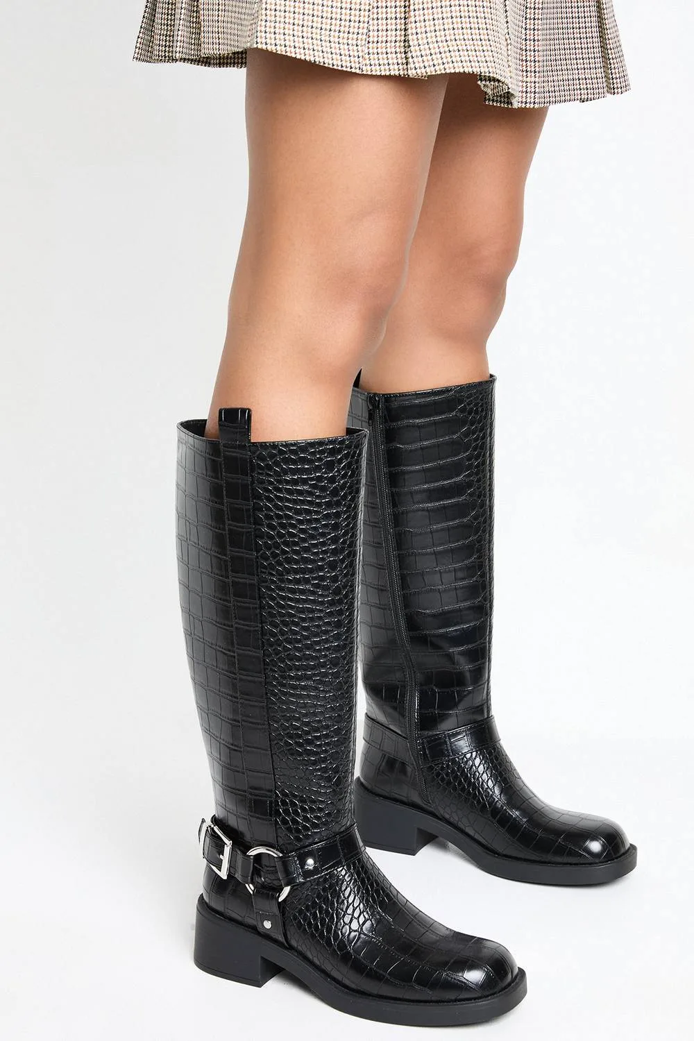 Chunky Square Toe Knee High Boots by boohoo