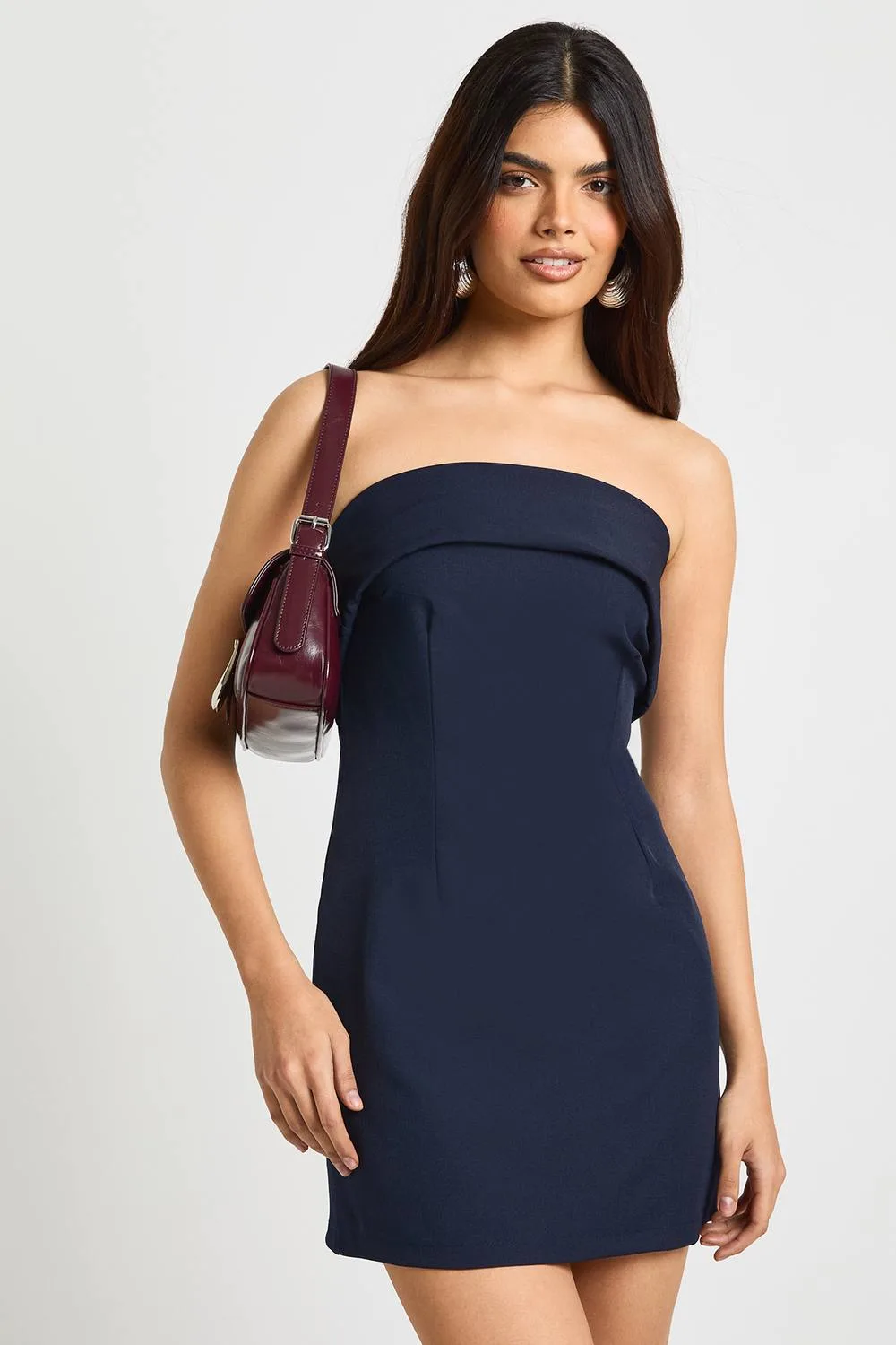 Tailored Pleat Front Bandeau Mini Dress by boohoo