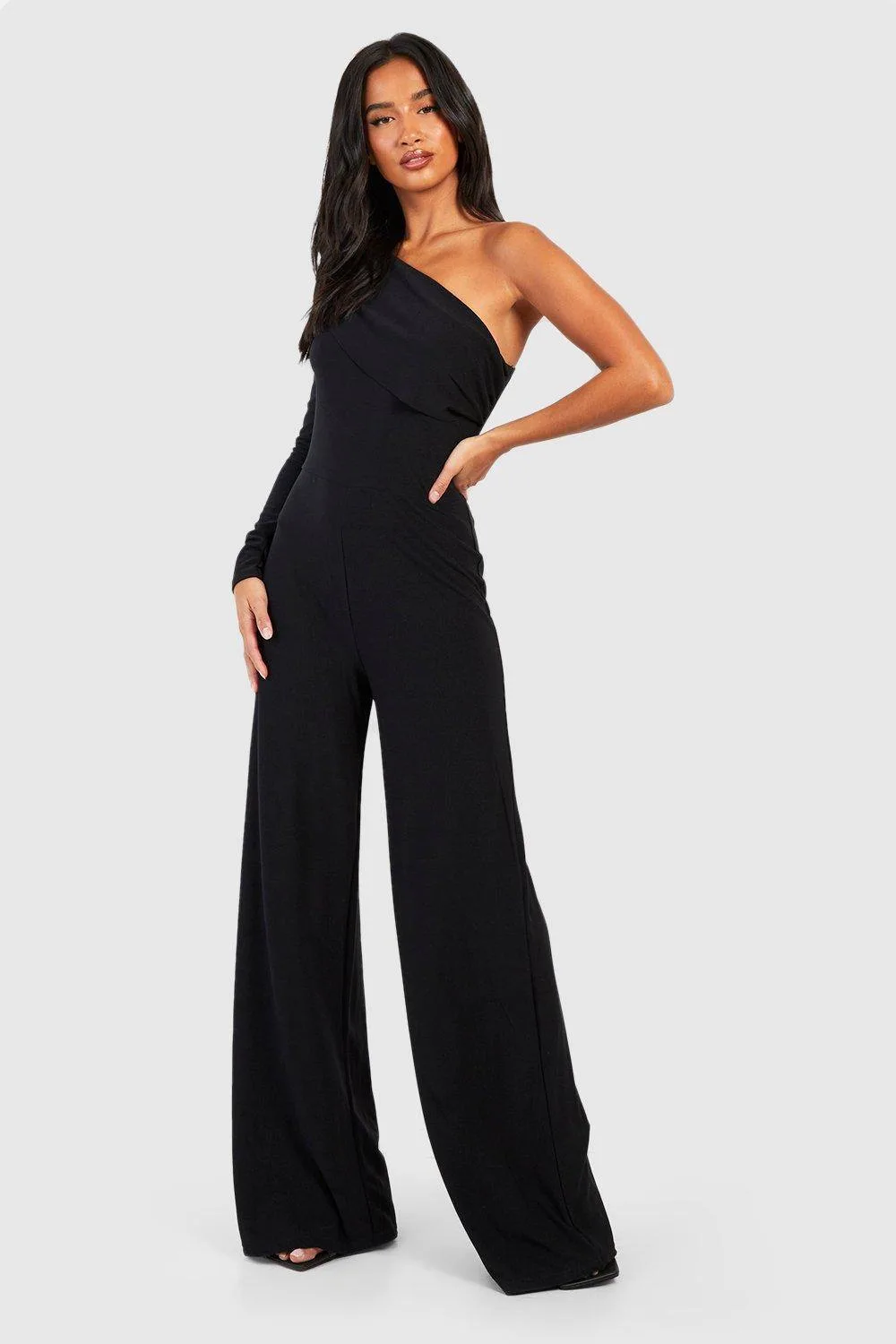Premium Slinky Shoulder Pad One Sleeve Jumpsuit by boohoo