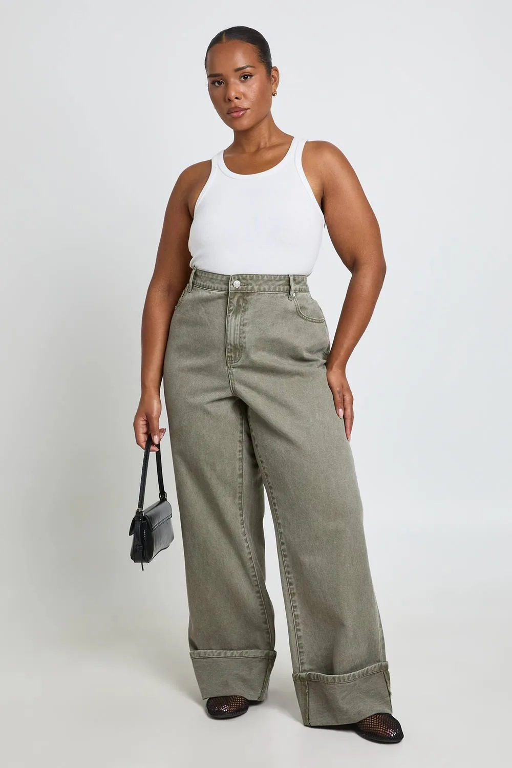 High Waist Turn Up Straight Leg Jean by boohoo