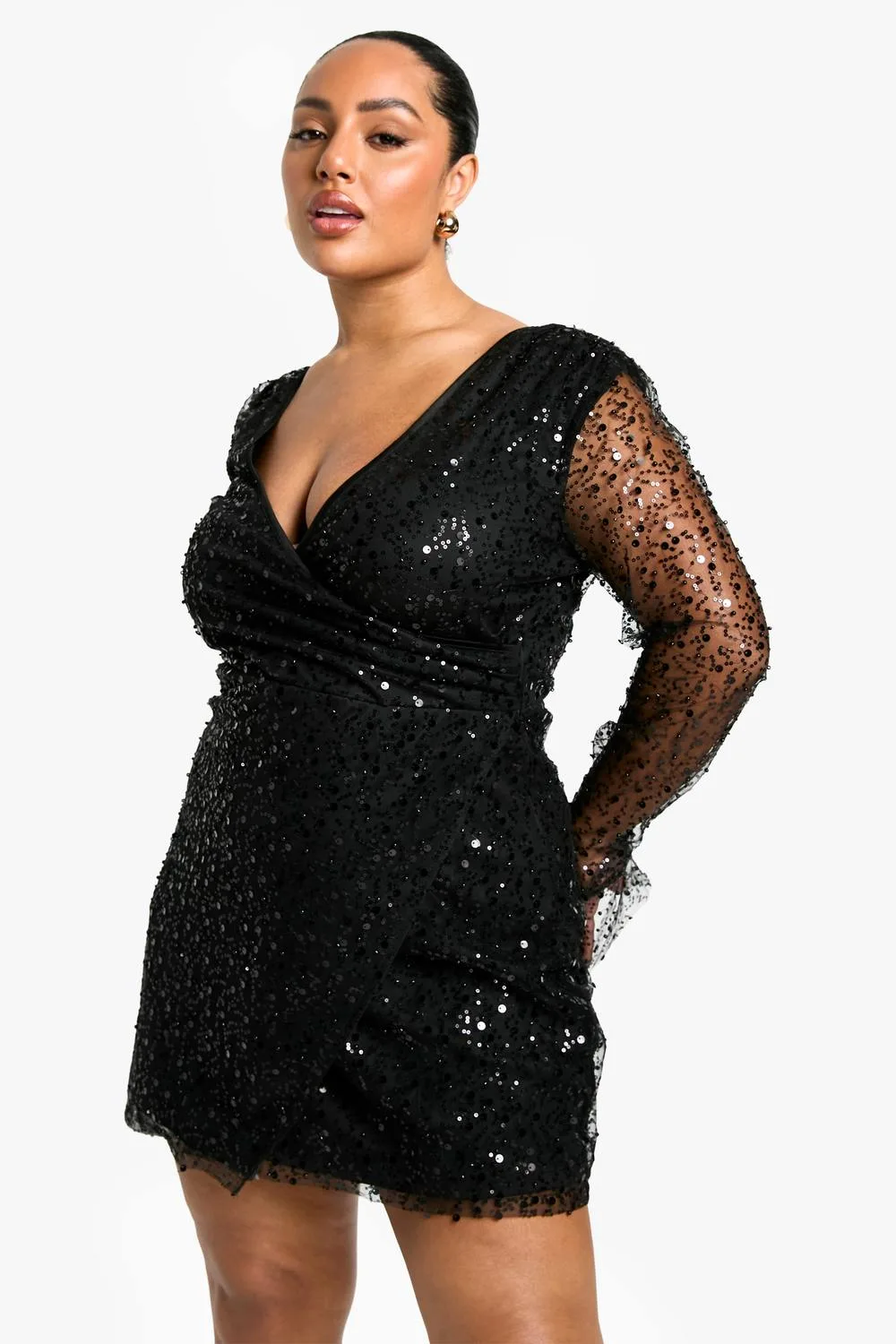 Beaded Sequin Wrap Dress by boohoo