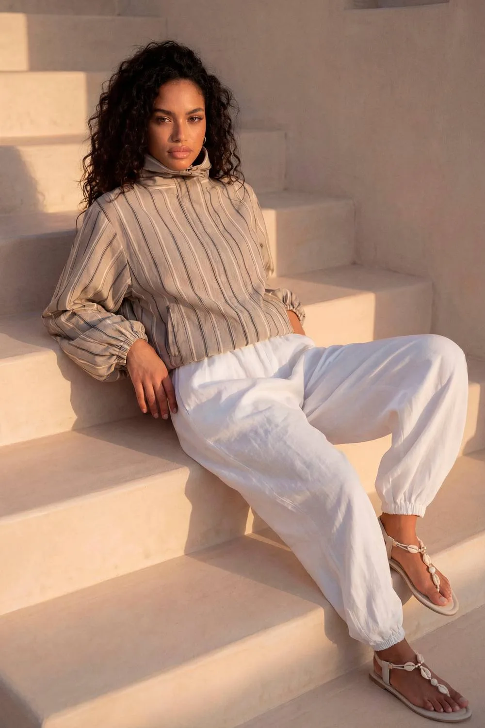 Funnel Neck Stripe Elasticated Waist Jacket by boohoo