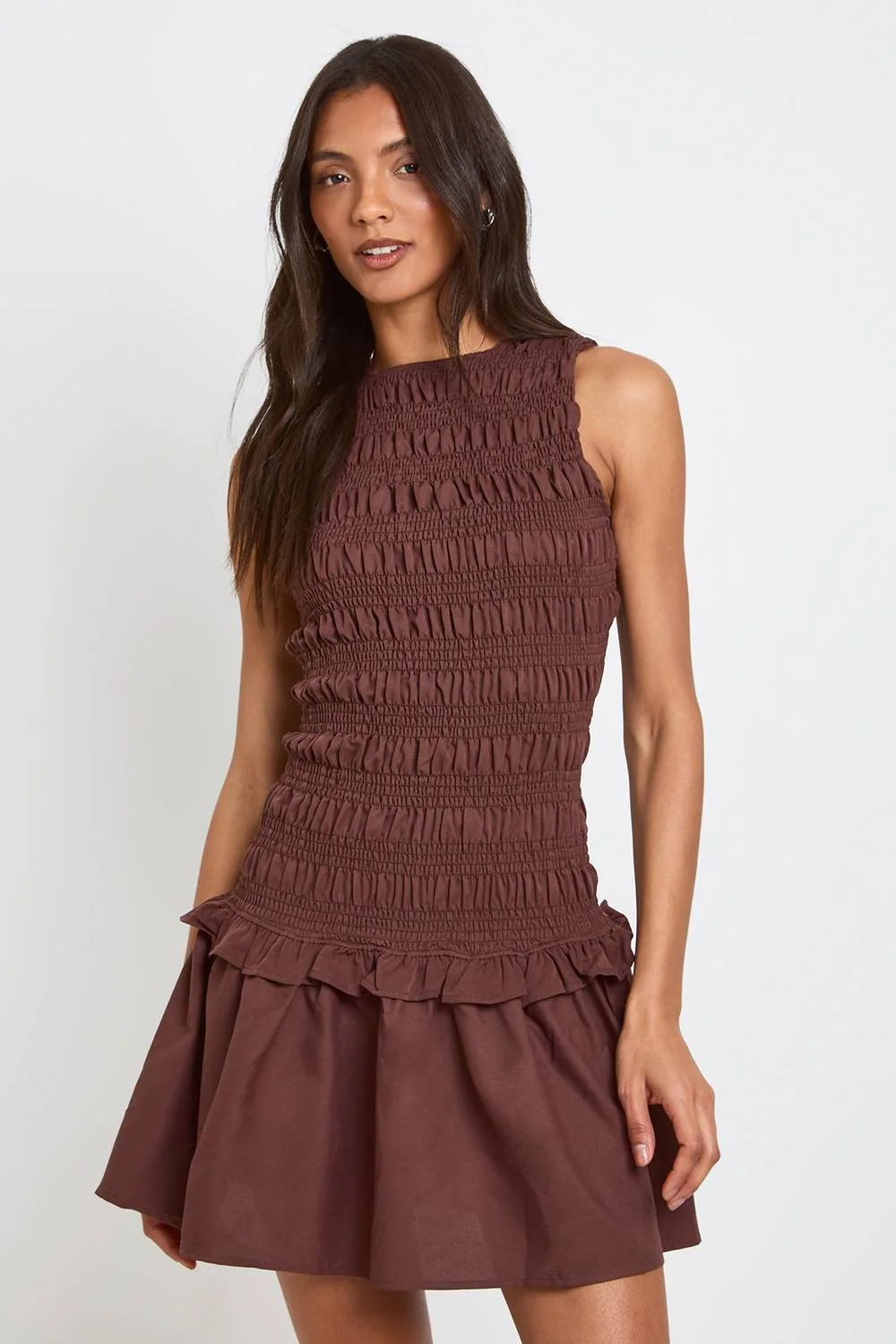Shirred Racer Neck Smock Dress by boohoo