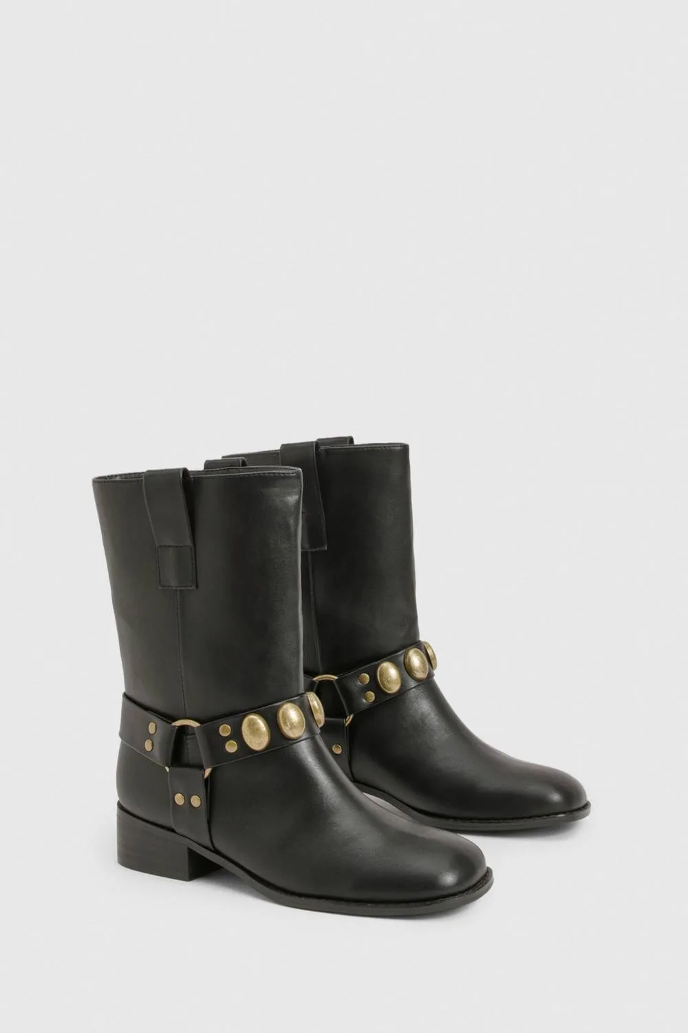 Hardware Harness Detail Biker Boots by boohoo