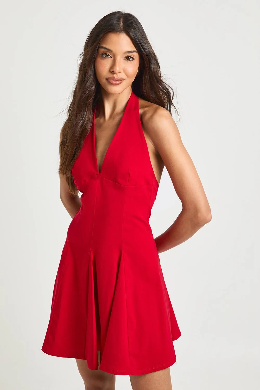 Bengaline Halterneck Pleated Skater Dress