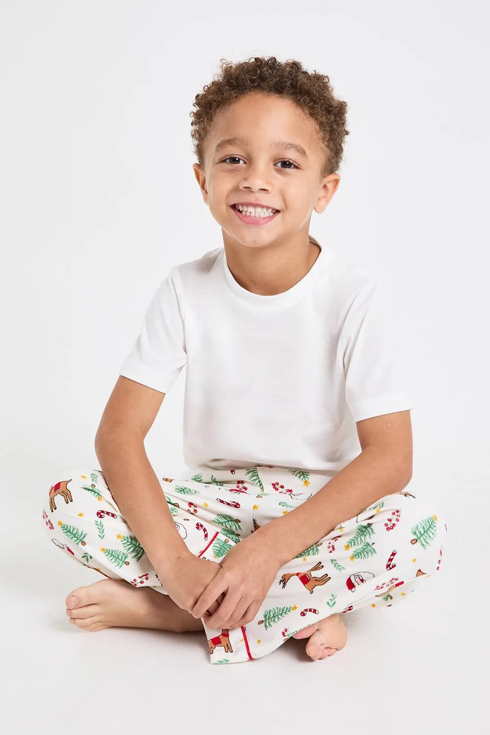 Matching Family Christmas Print Baby Fleece Long Sleeve Shirt & Trousers Pyjama Set by boohoo