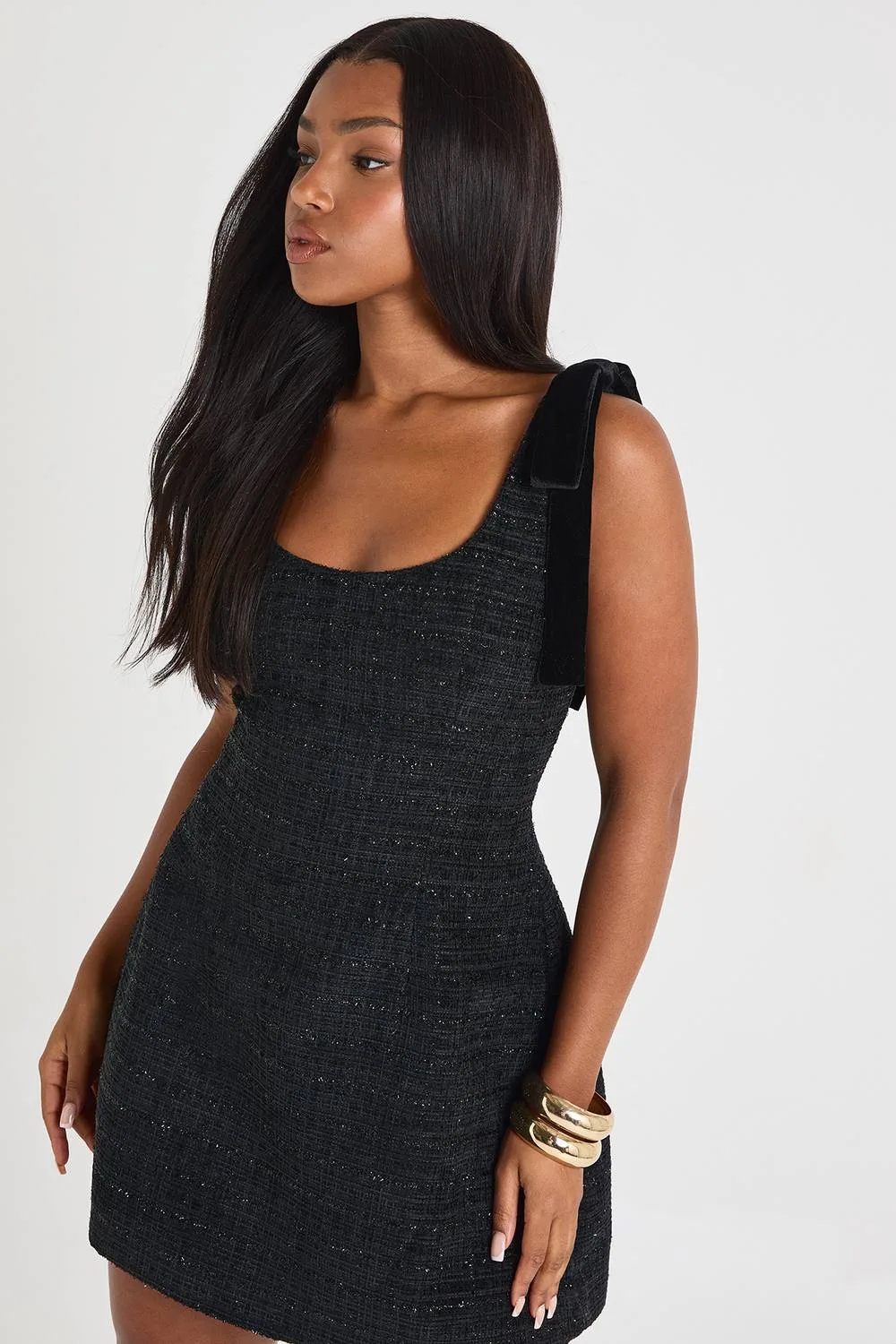 Sequin Boucle Scoop Neck Tailored Mini Dress by boohoo