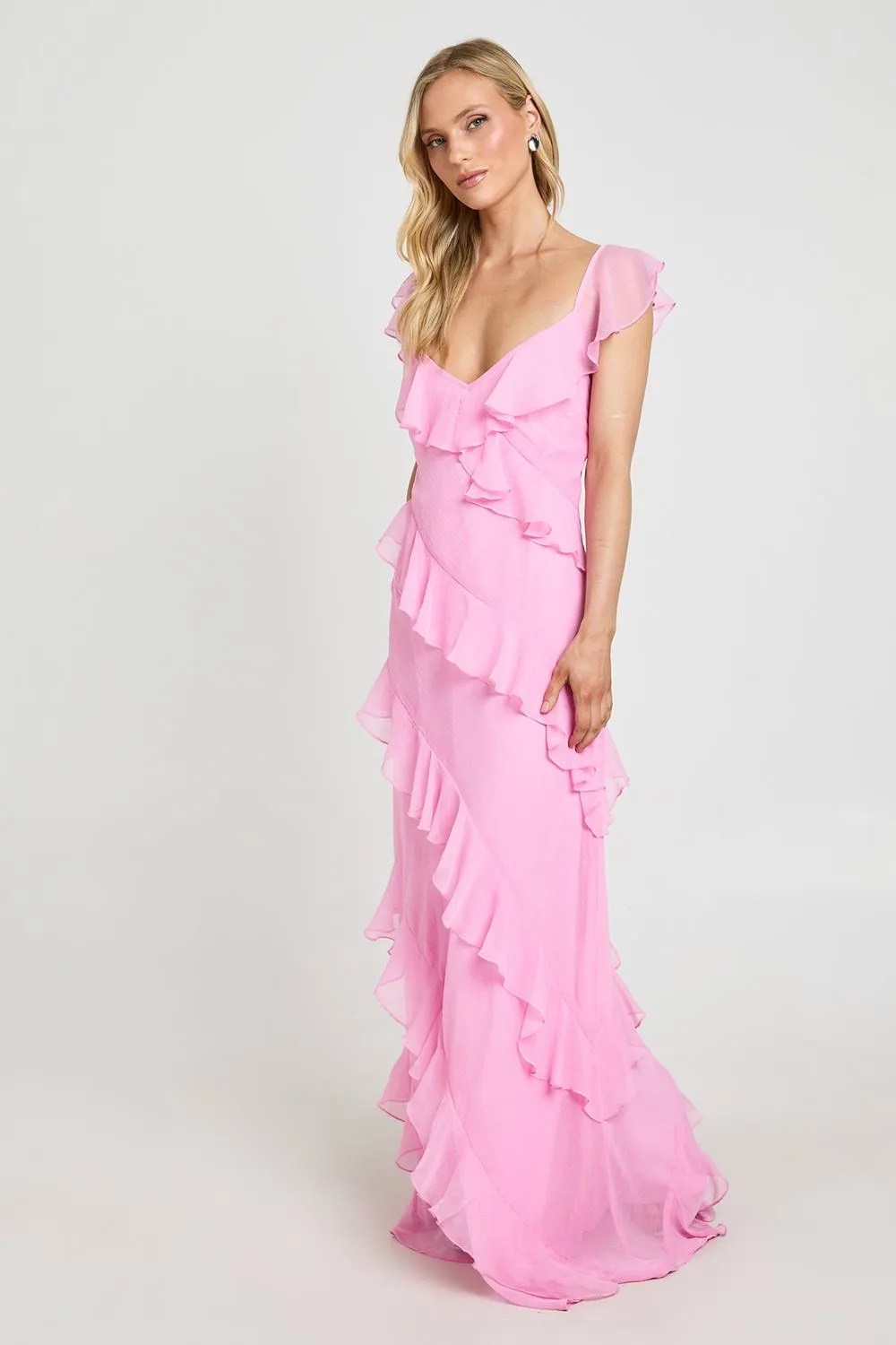 Chiffon Ruffle Floor Sweeping Maxi Dress by boohoo