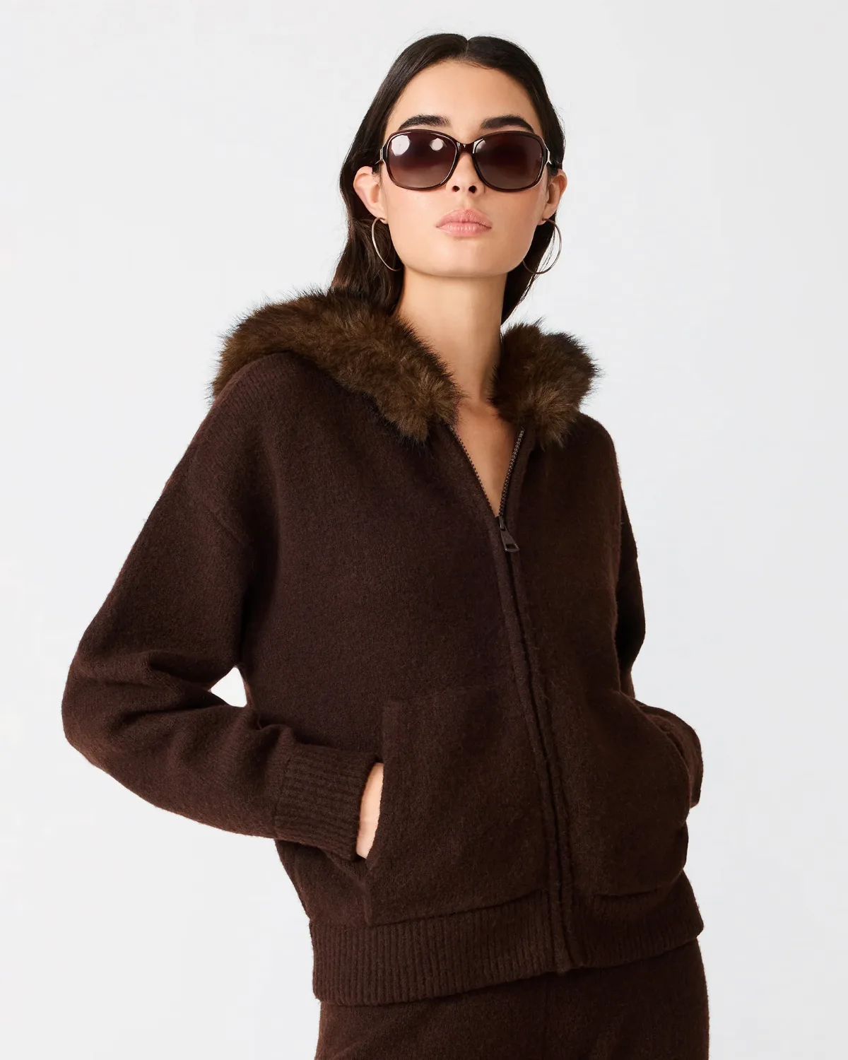 Angelique Sweater Long Sleeve Faux Fur Tops by Steve Madden