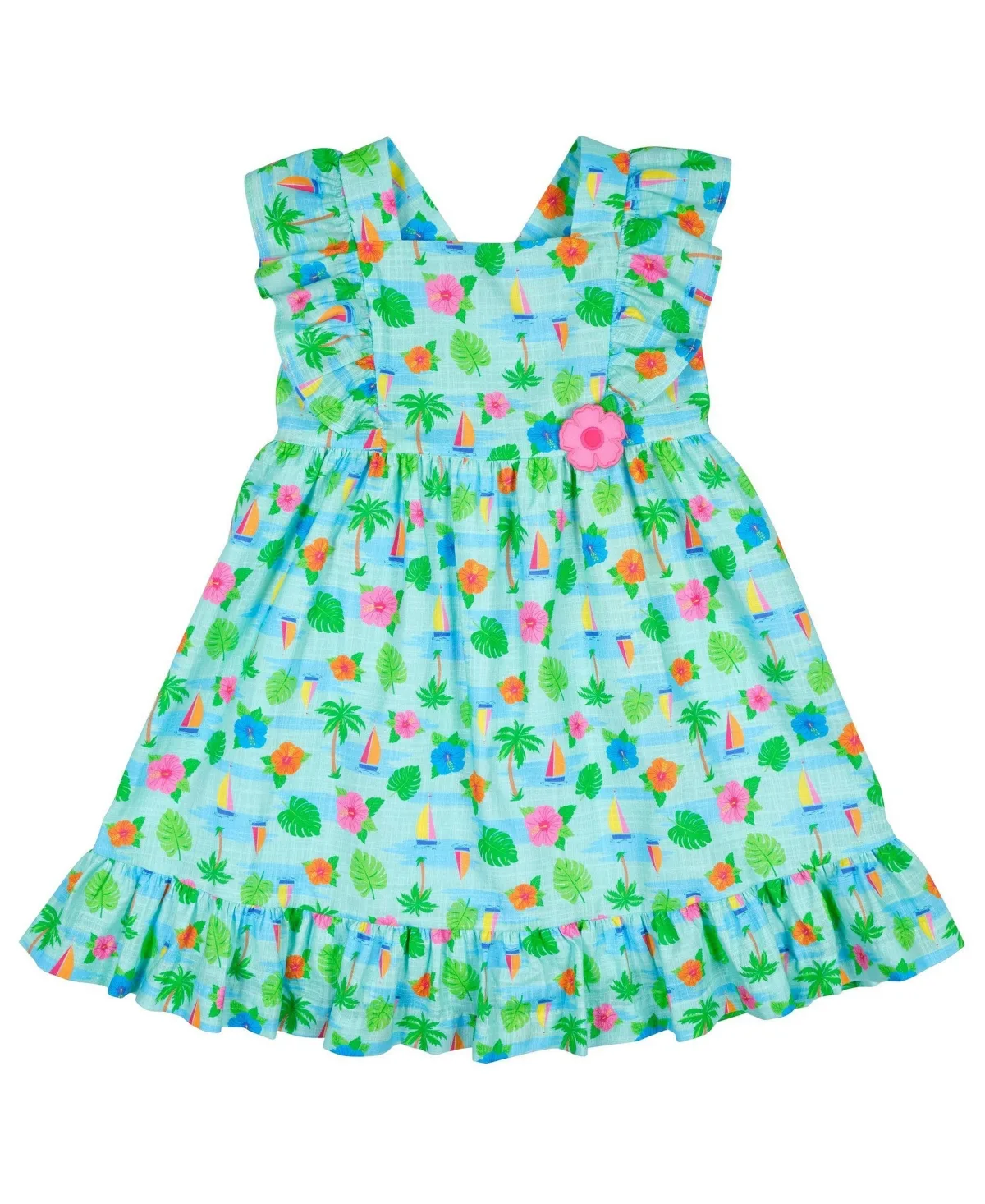 Printed Linen Look Dress with Flower by Florence Eiseman
