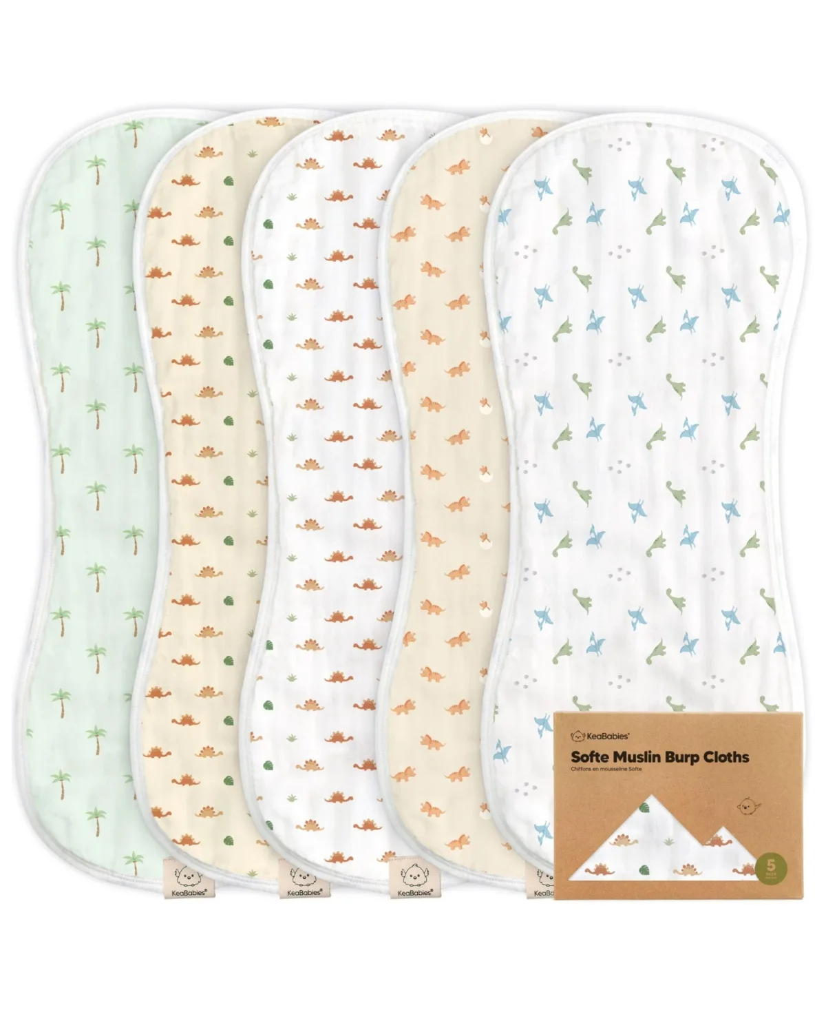5pk Soft Muslin Burp Cloths by Keababies