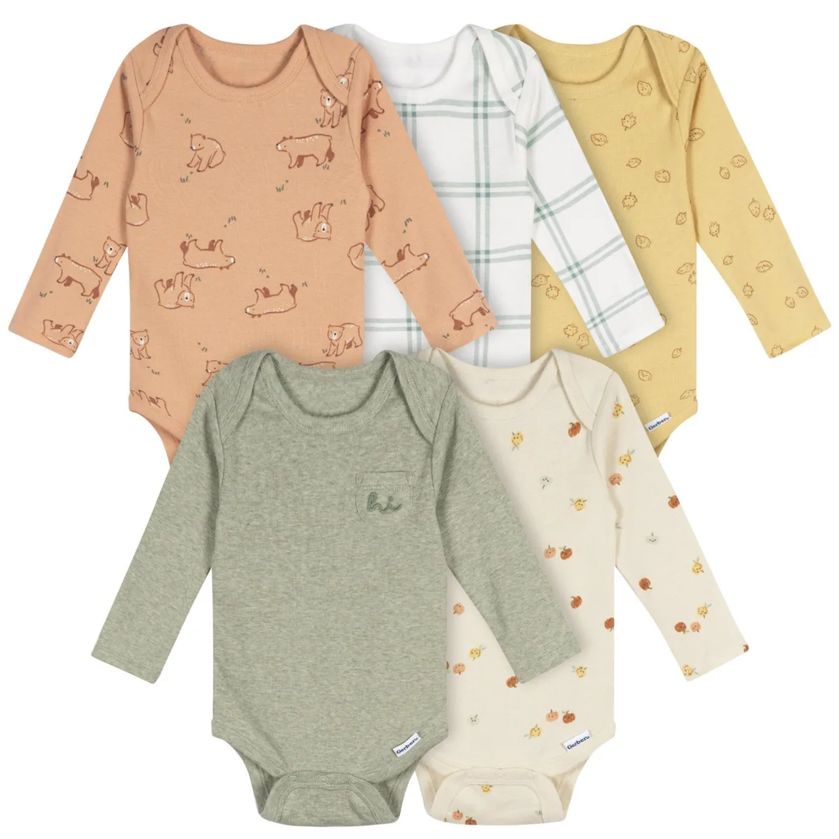 Neutral 5-Pack Long Sleeve Bodysuits by Gerber