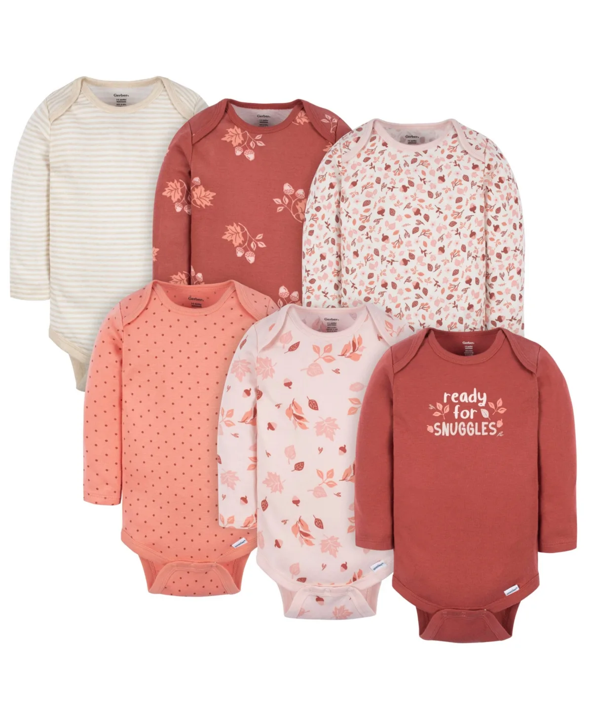 Long Sleeve Onesies Bodysuits, 6-Pack by Gerber