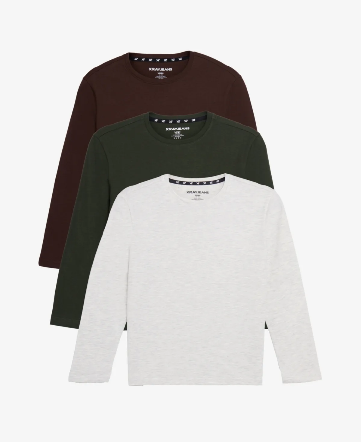 Basic Long Sleeve Crewneck T-Shirts 3 Pack by Xray