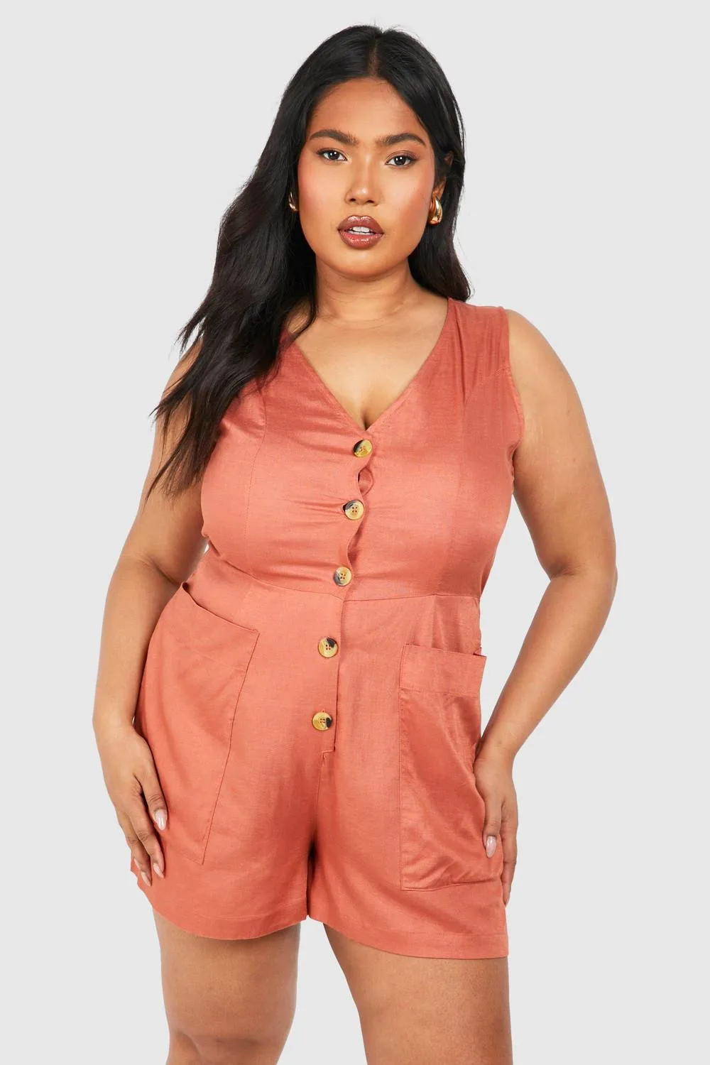 Woven Tailored Button Down Playsuit by boohoo