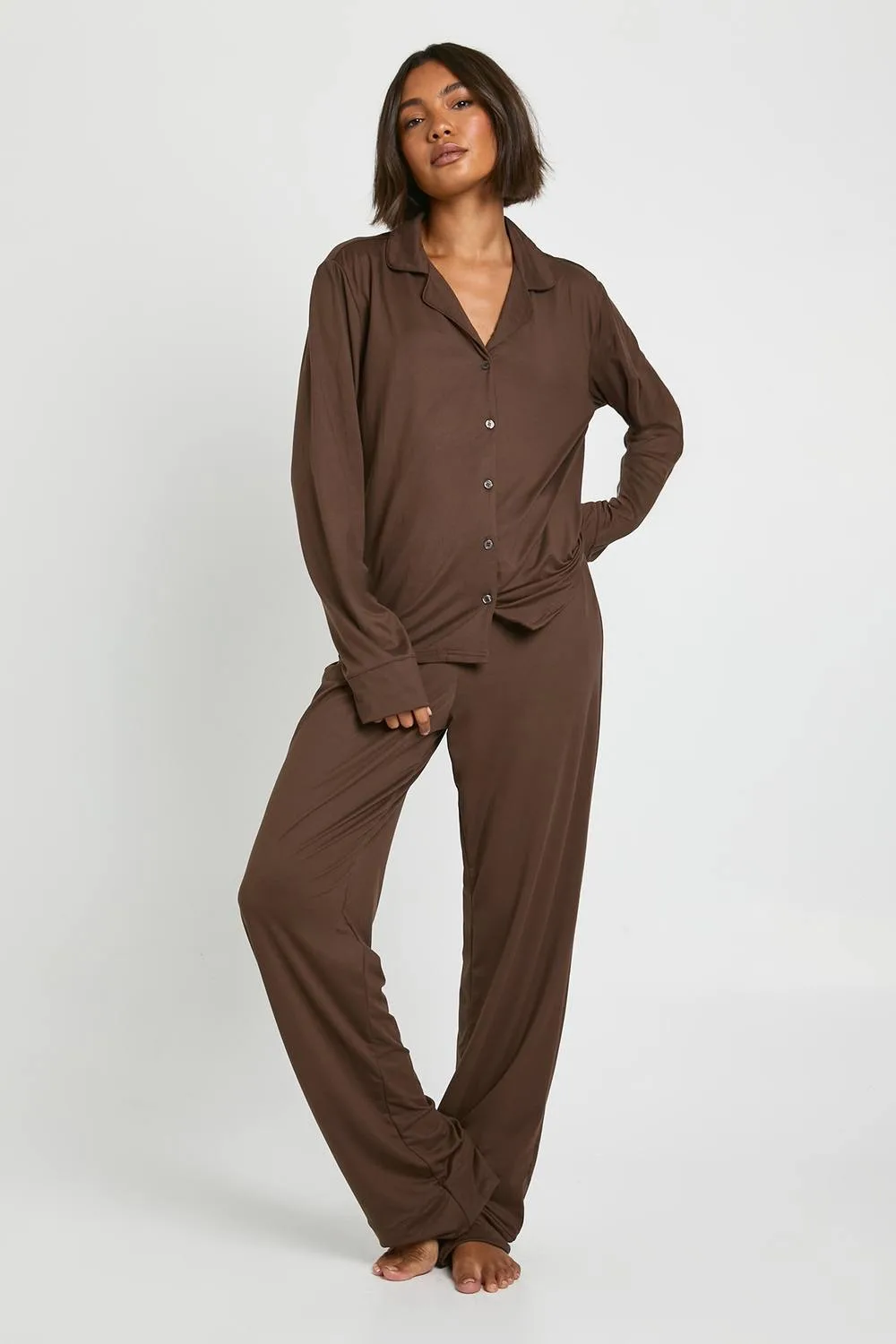 Soft Touch Button Through Shirt & Trouser Pyjama Set