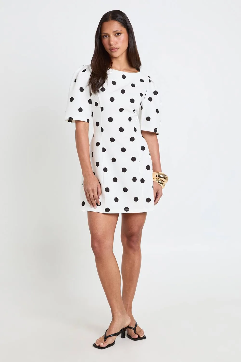Polka Dot Structured Seam Detail Mini Dress