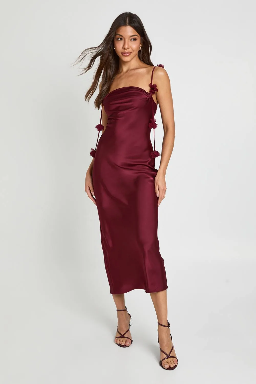 Strappy Chiffon Flower Detail Midaxi Dress by boohoo