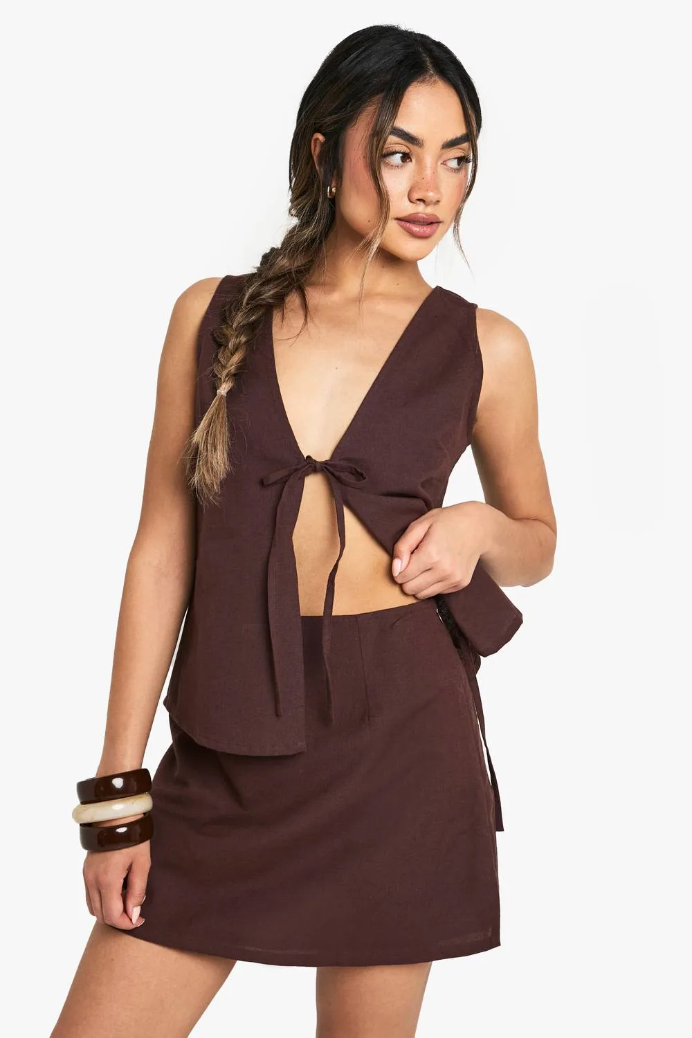 Linen a Line Mini Skirt by boohoo