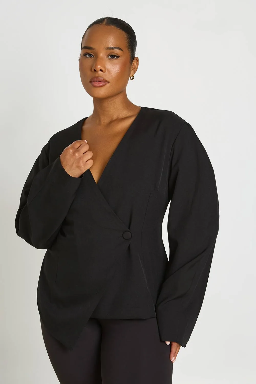 Collarless Cinched Satin Blazer by boohoo