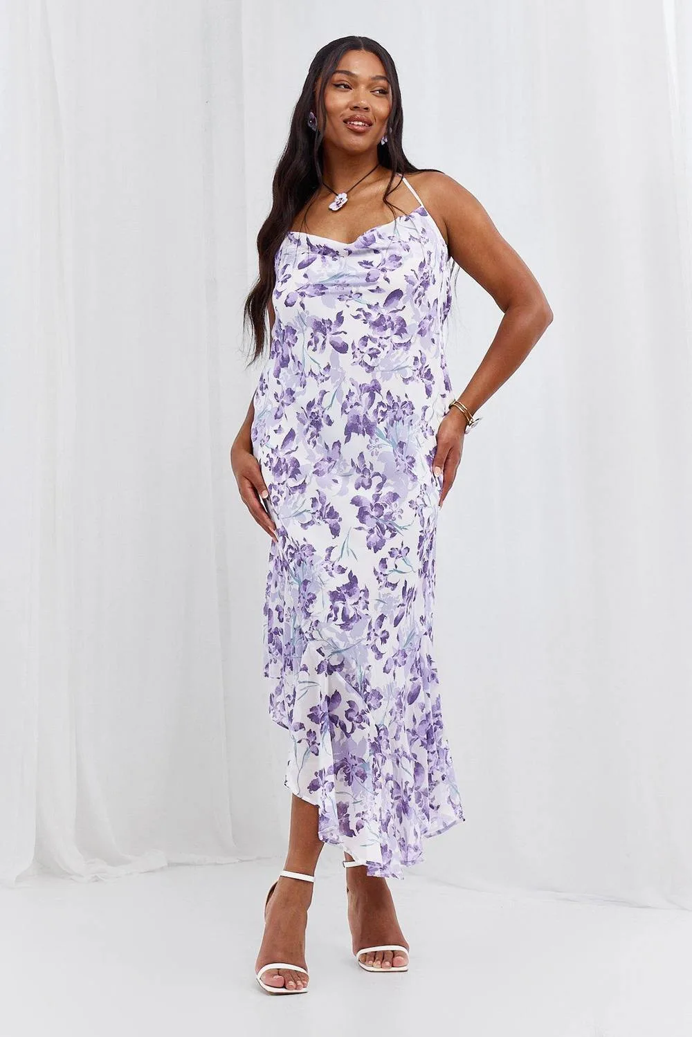 Floral Cowl Back Asymmetric Maxi Dress by boohoo