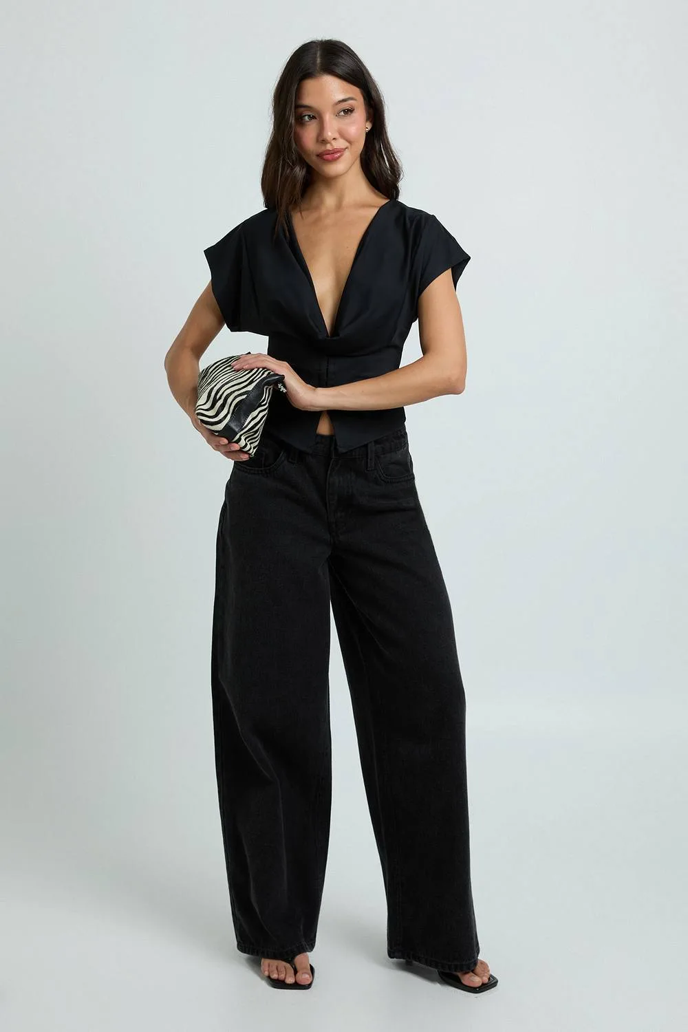 Hook & Eye Cowl Neck Angel Sleeve Top by boohoo