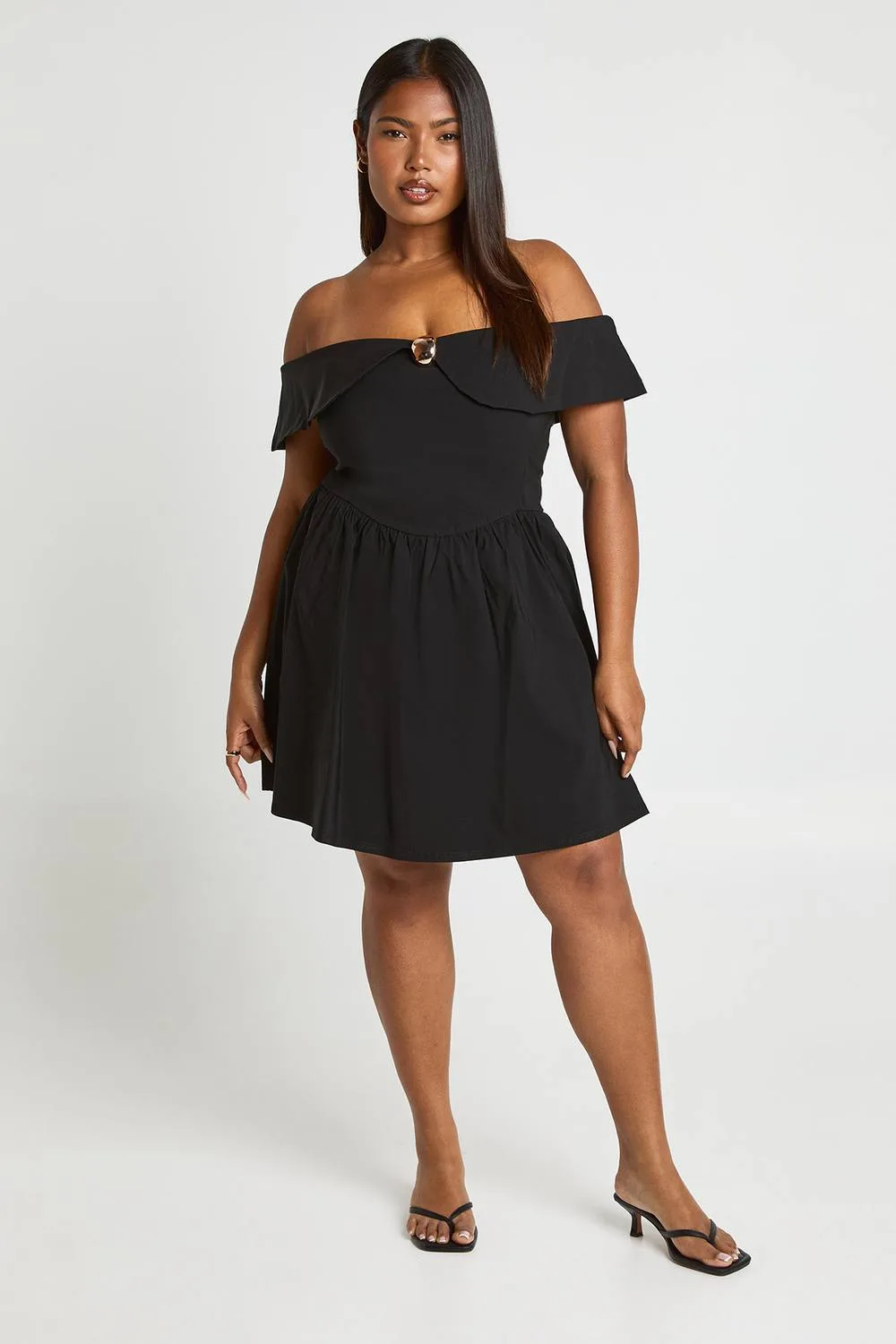 Gold Trim Bardot Skater Dress by boohoo