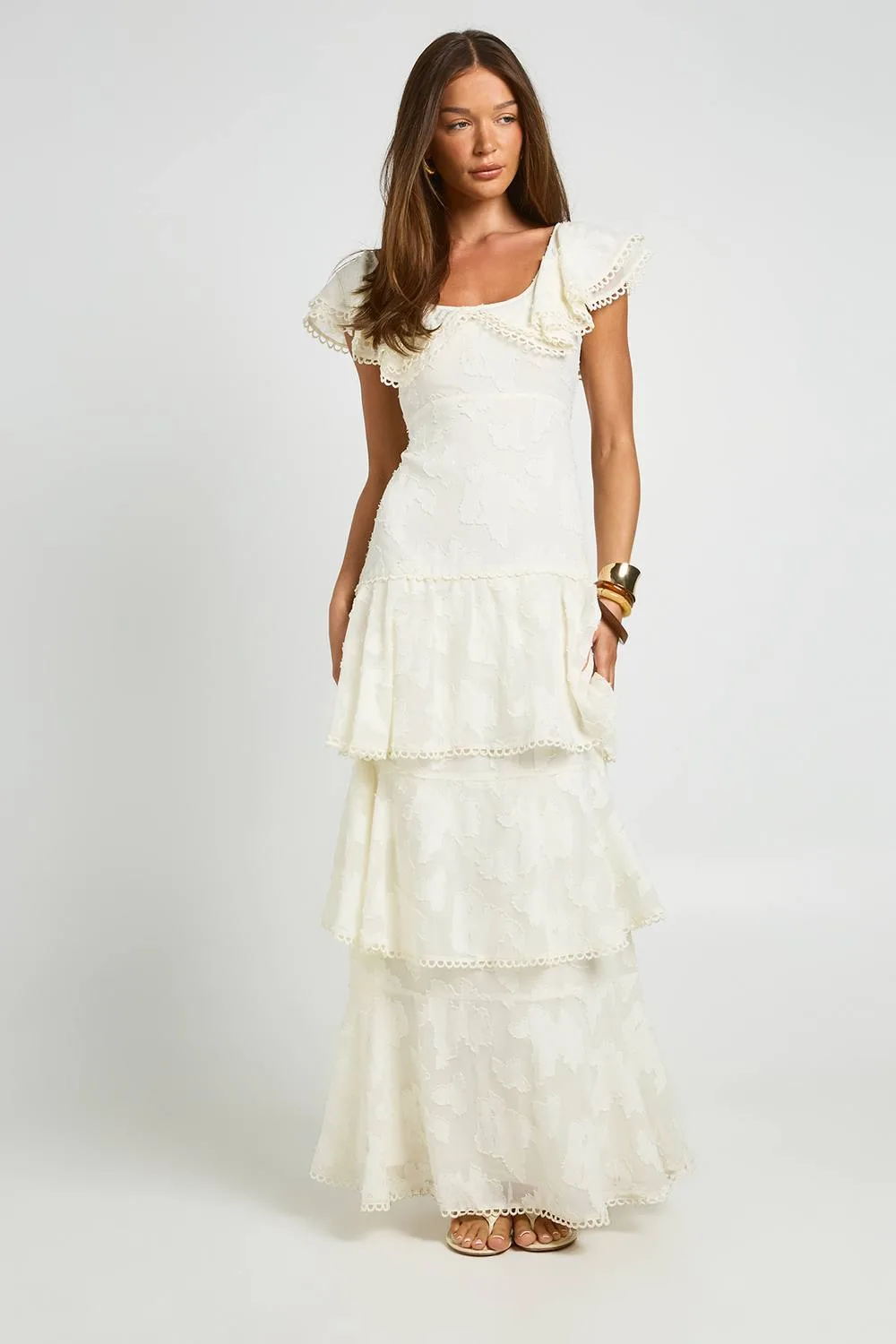 Occasion Burnout Open Back Ruffle Detail Maxi Dress by boohoo