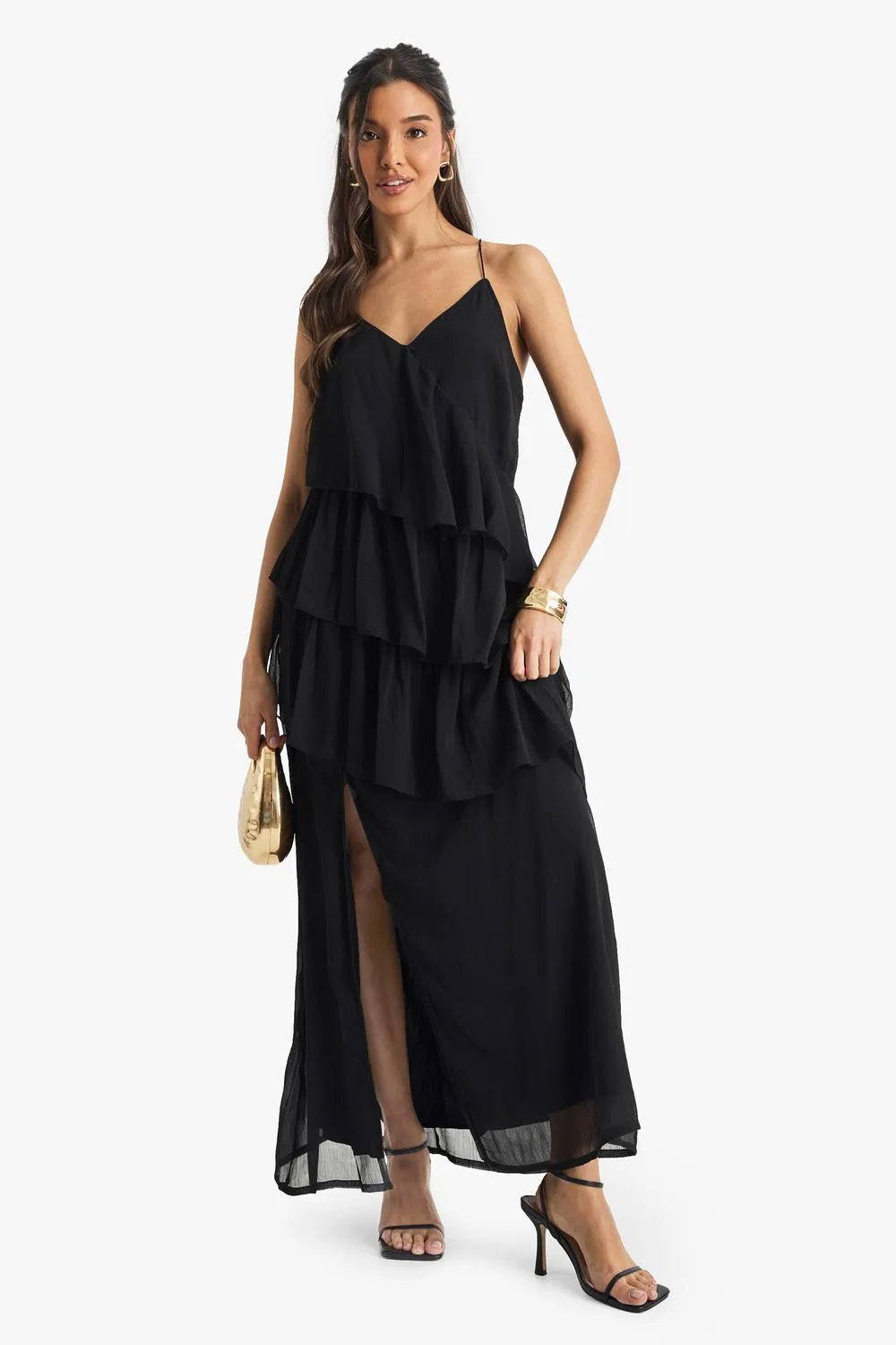 Chiffon Ruffle Cross Back Midaxi Dress by boohoo