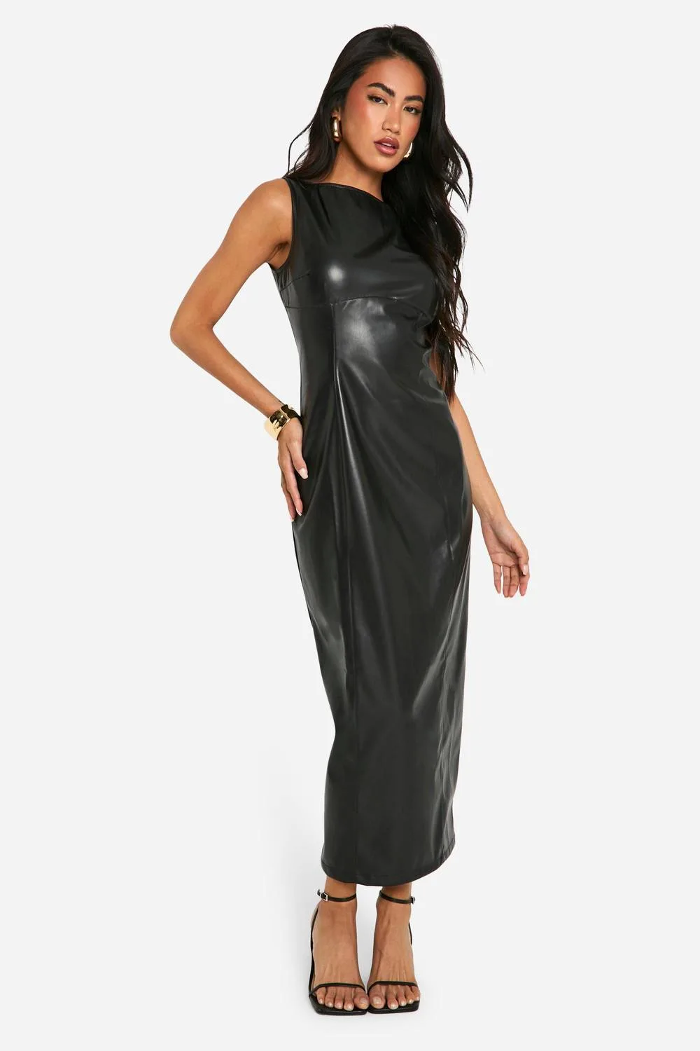 Faux Leather Midaxi Dress by boohoo