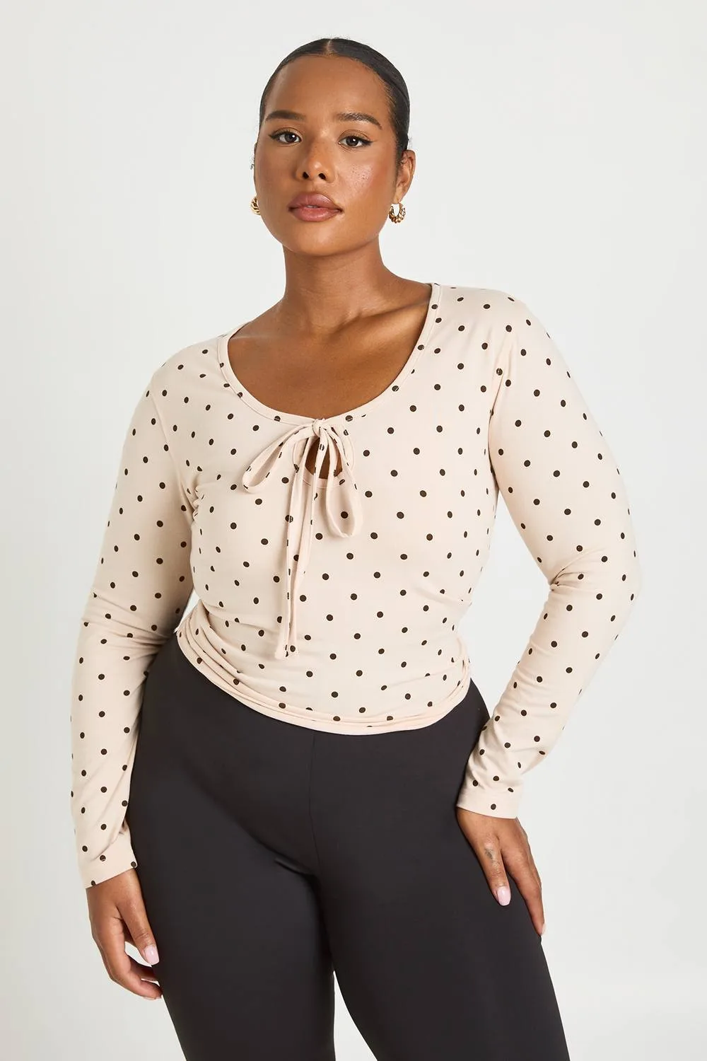 Polka Dot Long Sleeve Key Hole Top by boohoo