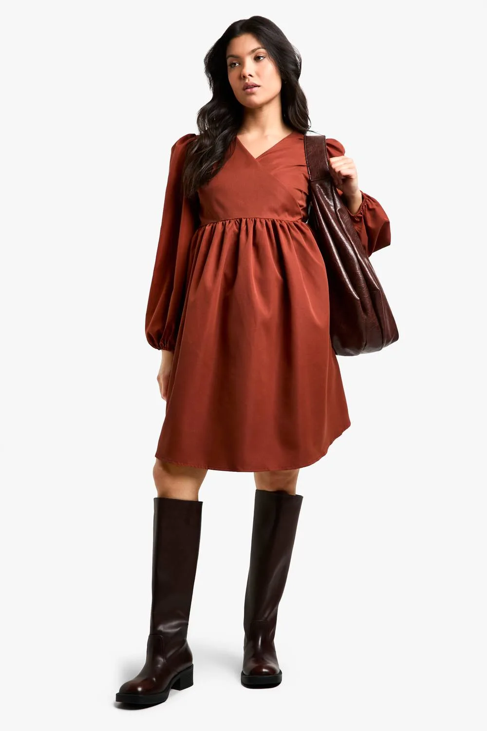 Maternity Woven Long Sleeve Wrap Smock Dress by boohoo