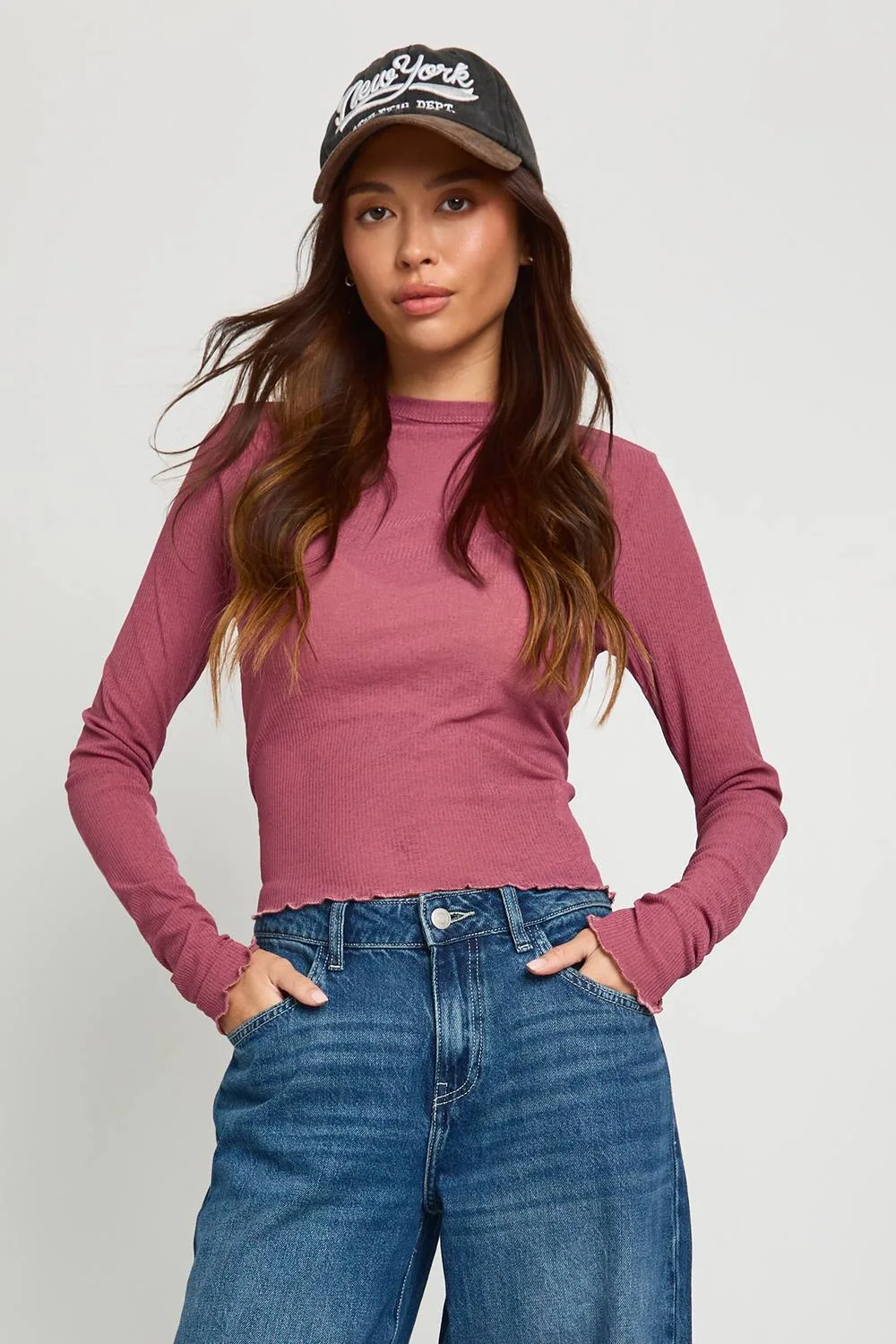 Ribbed Textured Mesh Long Sleeve Top by boohoo