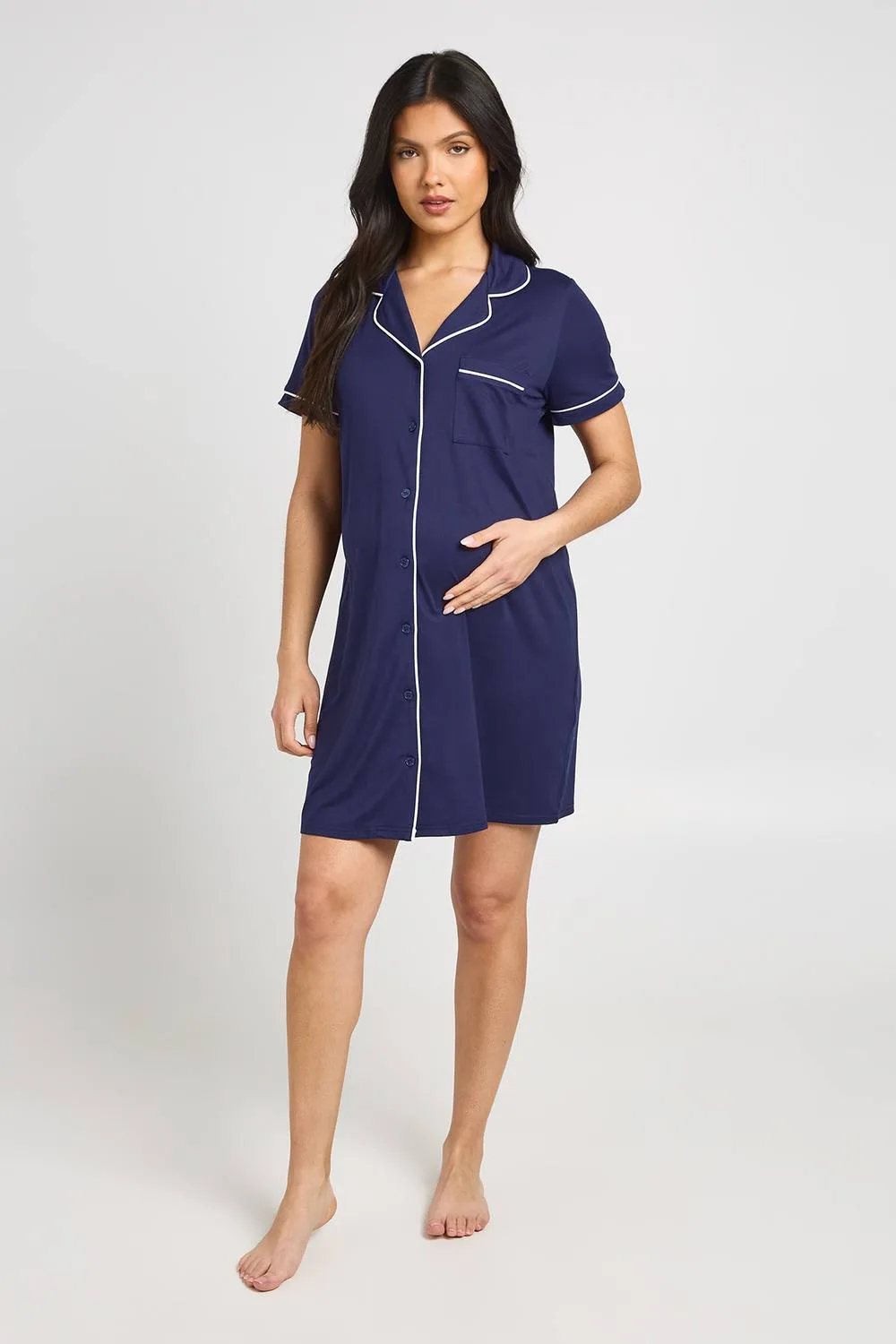 Maternity Piping Detail Short Sleeve Nightie by boohoo
