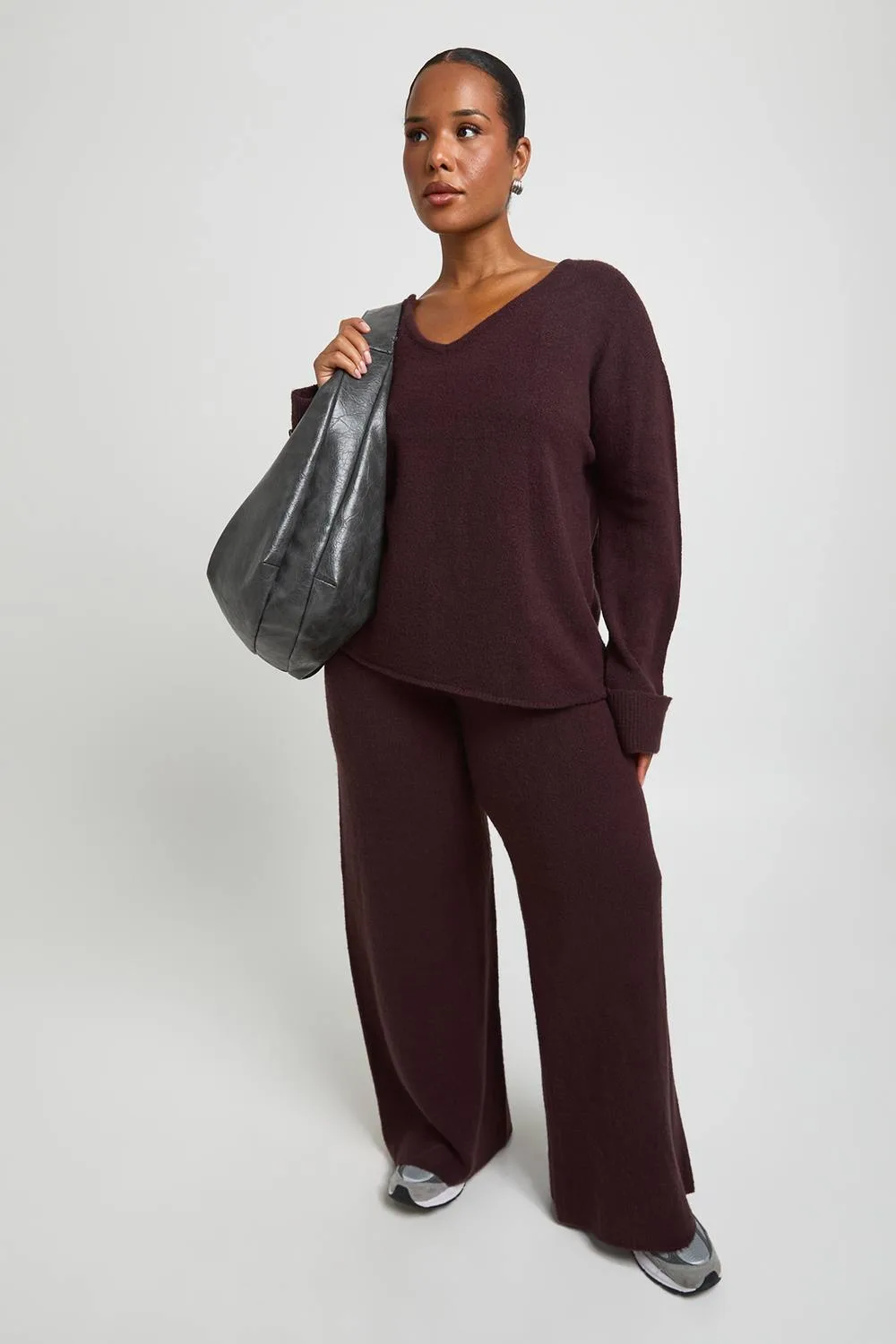 V Neck Button Cuff Jumper & Wide Leg Trouser Co-Ord
