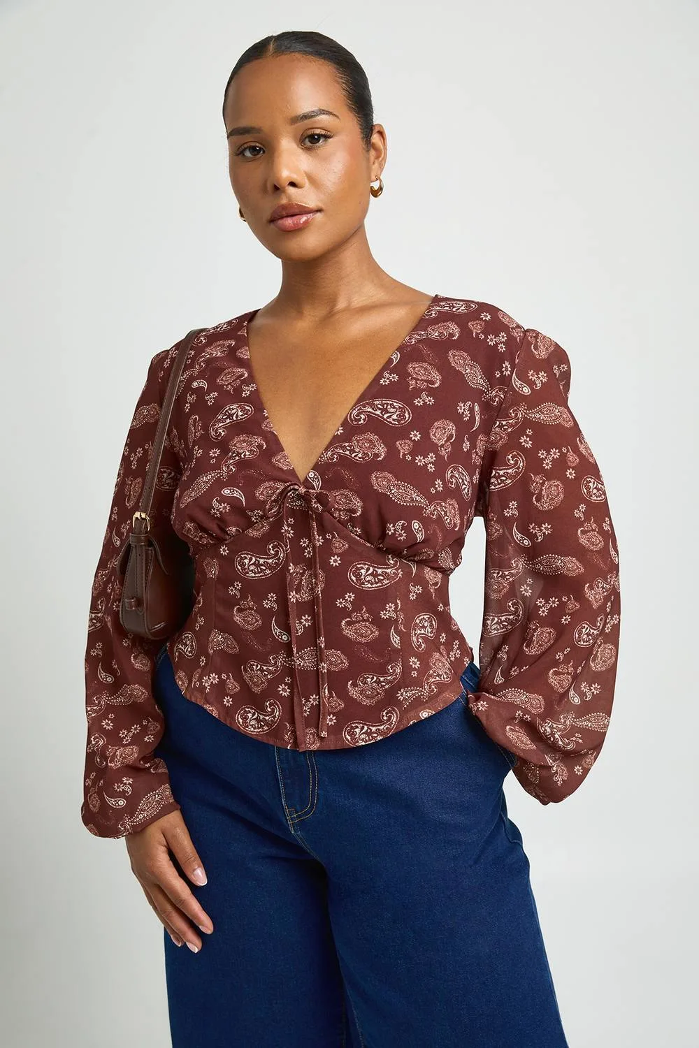 Paisley Tie Front Milkmaid Top by boohoo
