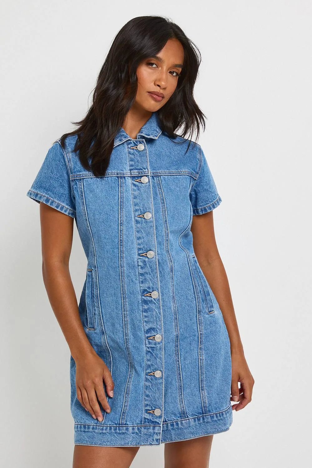 Western Denim Short Sleeve Mini Dress