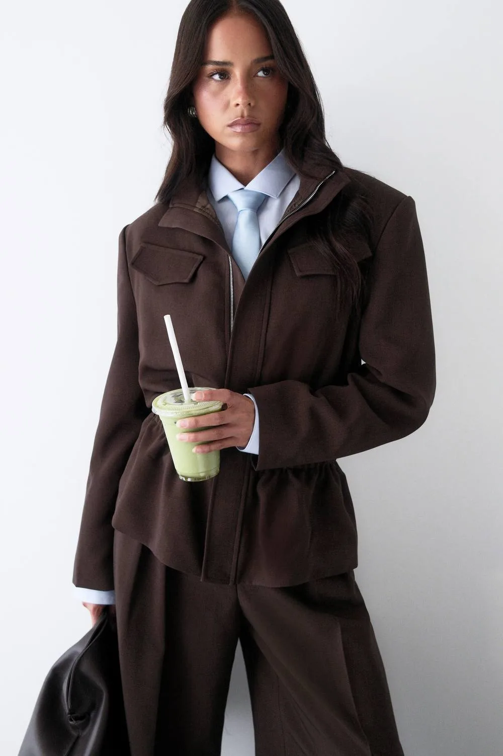Funnel Neck Cinched Waist Blazer by boohoo
