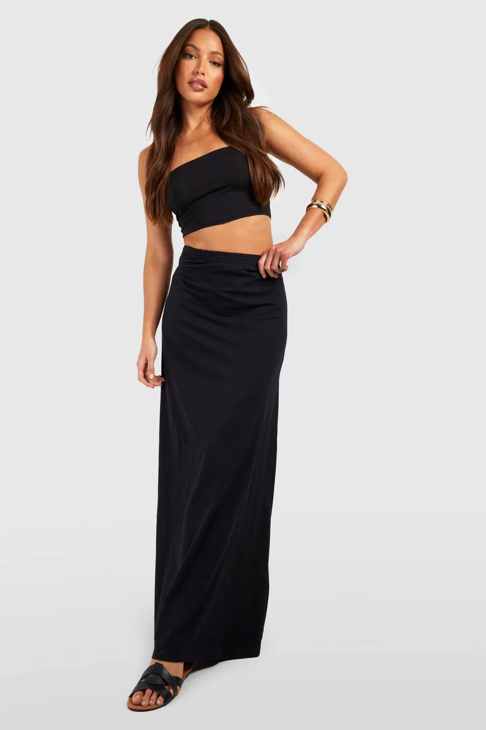 Basic Cotton Blend Floor Sweeping Maxi Skirt