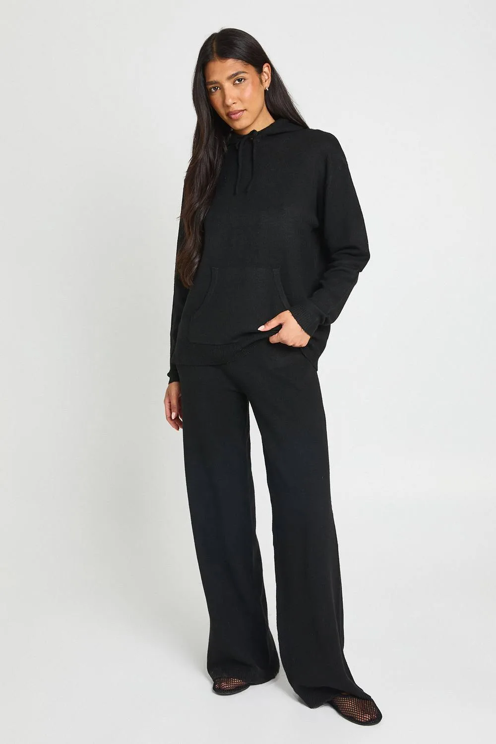Soft Knitted Hoody & Wide Leg Trouser Co-Ord by boohoo