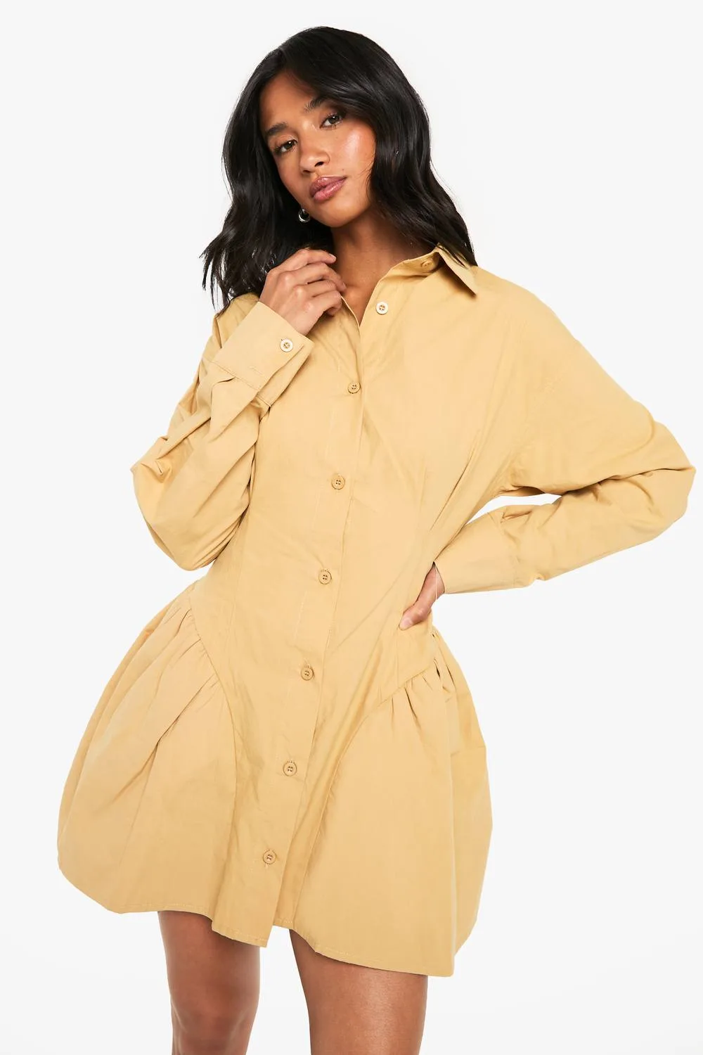 Poplin Volume Hem Shirt Dress by boohoo