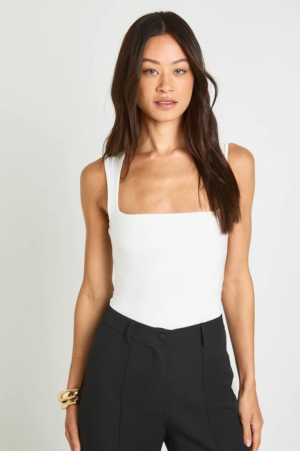 Double Layer Slinky Square Neck Sleeveless Bodysuit by boohoo