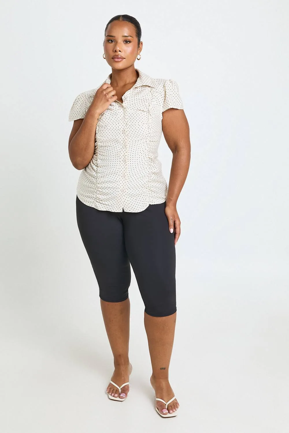 Polka Dot Ruched Shirt by boohoo