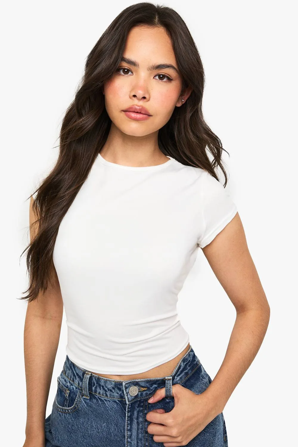 Super Soft Cap Sleeve Fitted T-Shirt by boohoo
