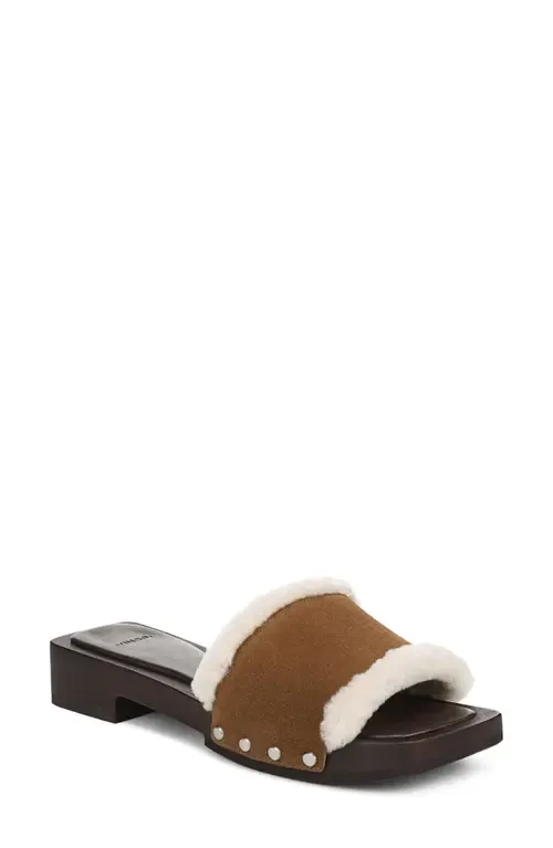 Barbara Genuine Shearling Slide Sandal in Elmwood Suede